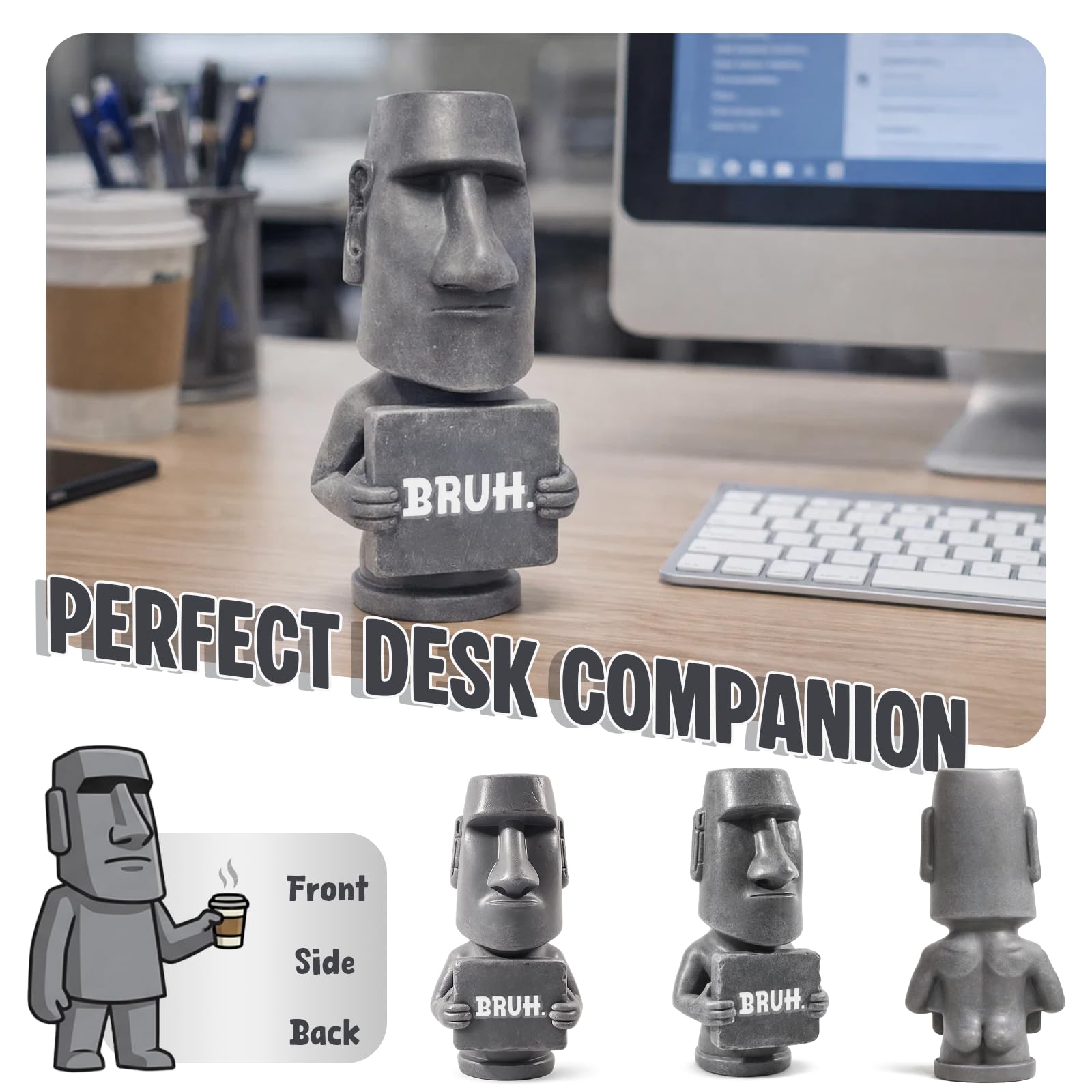 Divertente statua Moai da scrivania, testa dell'isola di Pasqua Bruh, regalo per uomini e ragazzi, in resina, idea regalo per colleghi, decorazione per sala giochi, idee elefante bianco