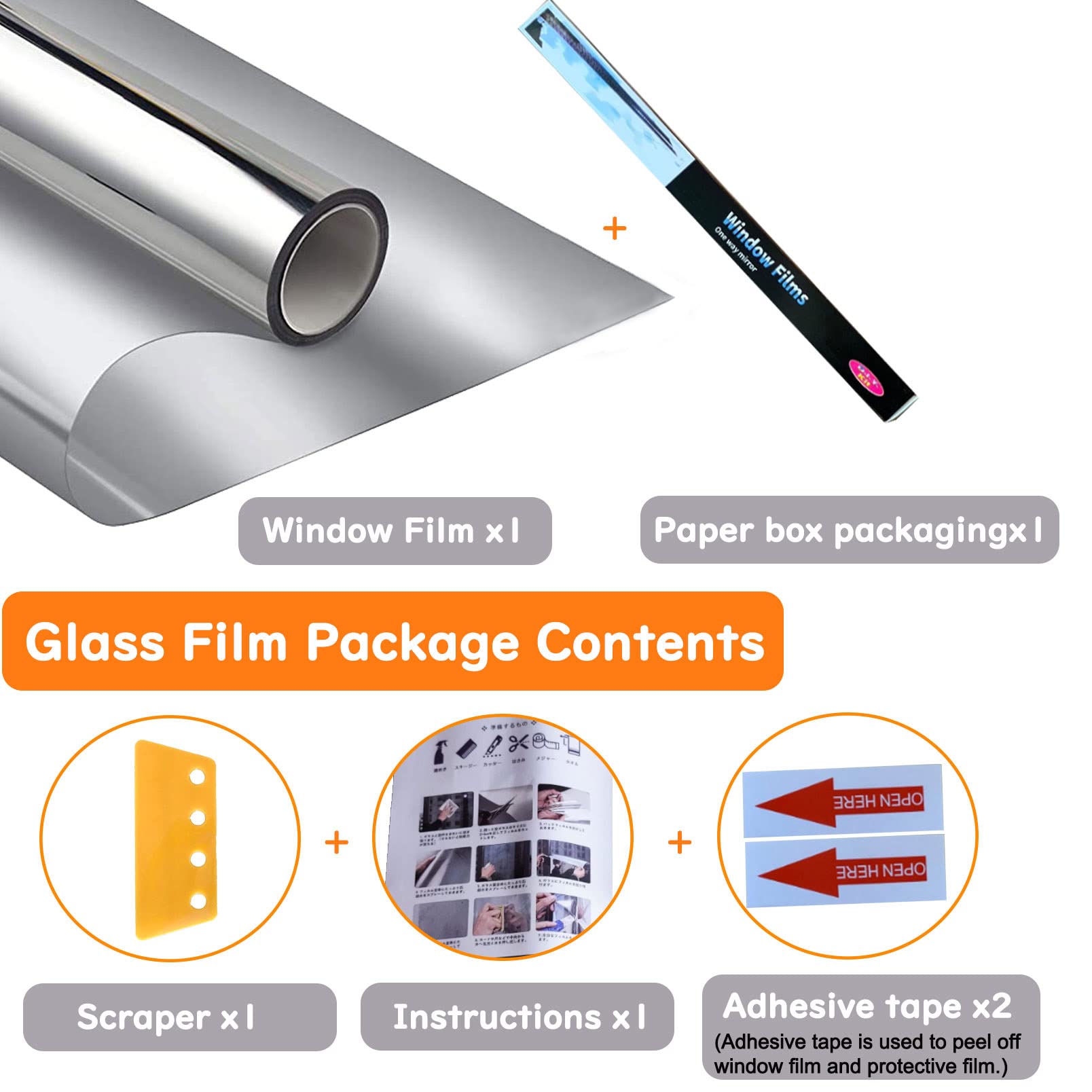 One Way Window Privacy Film,Heat Control and Anti UV Window Tint for Home,Sun Blocking Window Film See Out Not in,Explosion-Proof Window Cling Privacy Film (Silver, 35.4 Inch X 16.4 Feet)