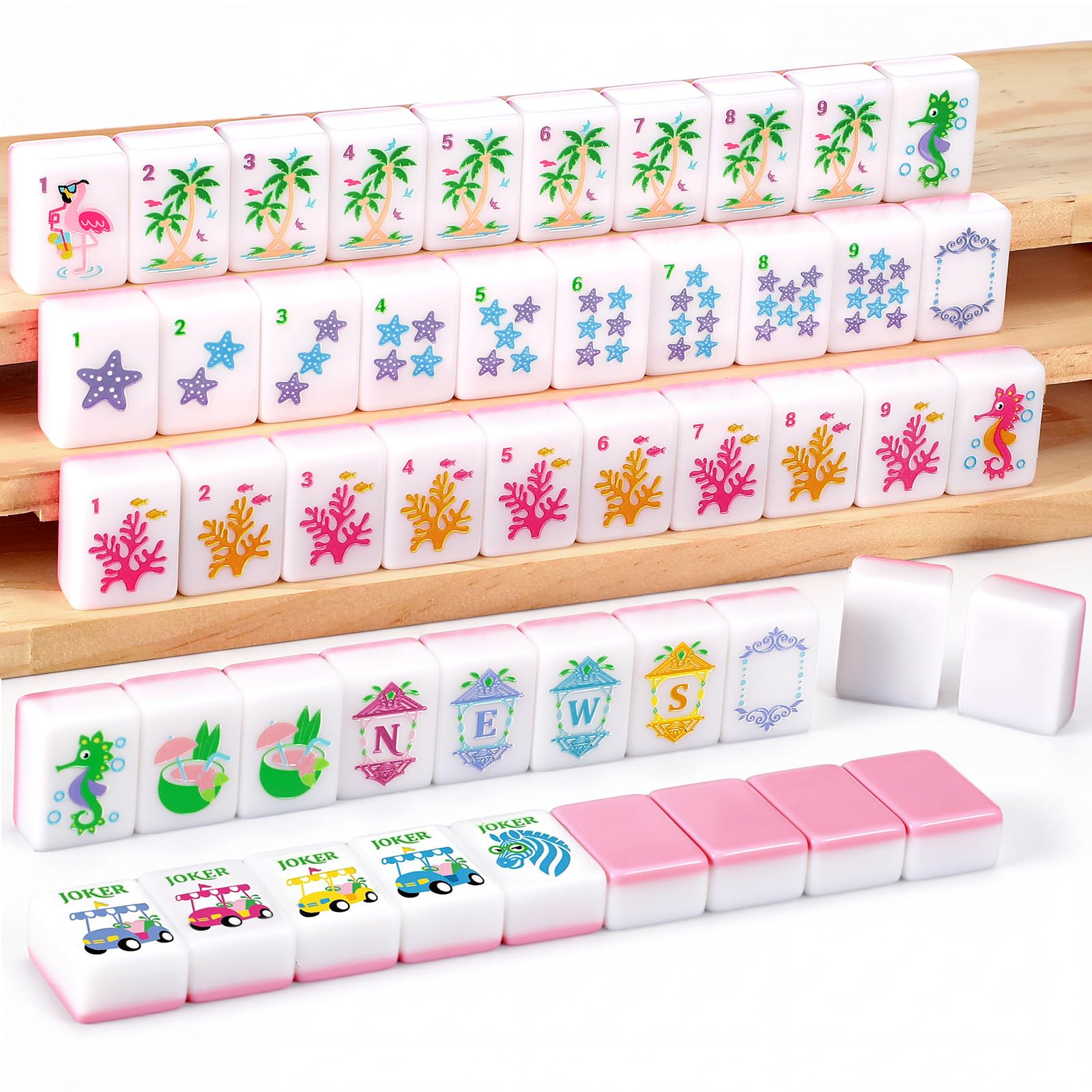 Civaner Set di 160 mattonelle Mahjong americane Palm Beach, 3,2 x 2,2 x 1,4 cm, set 3D mini mahjong costiero per amici di famiglia, riunioni, regali per feste di intrattenimento