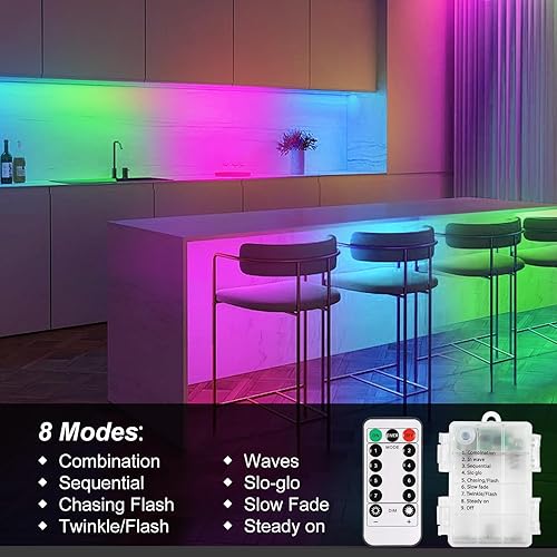 Miniatura 3 de Tira de luces LED que funciona con pilas 90 luces LED de 98 pies con temporizador remoto regulable tira de luces flexibles impermeables para