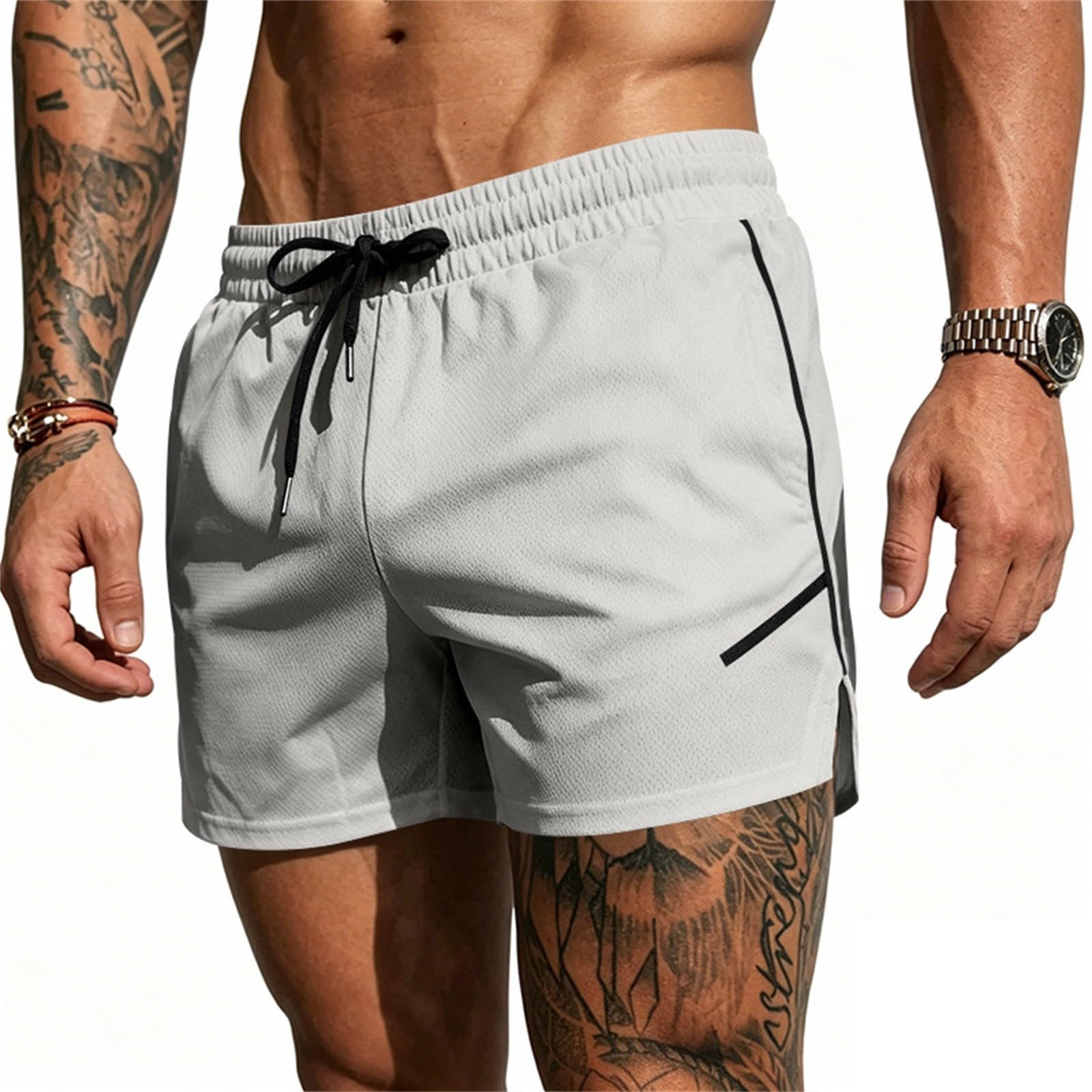 Pantaloncini sportivi da uomo elasticizzati: pantaloncini corti ad asciugatura rapida, traspiranti, vestibilità ampia, vita elasticizzata, con coulisse, gamba dritta, per jogging