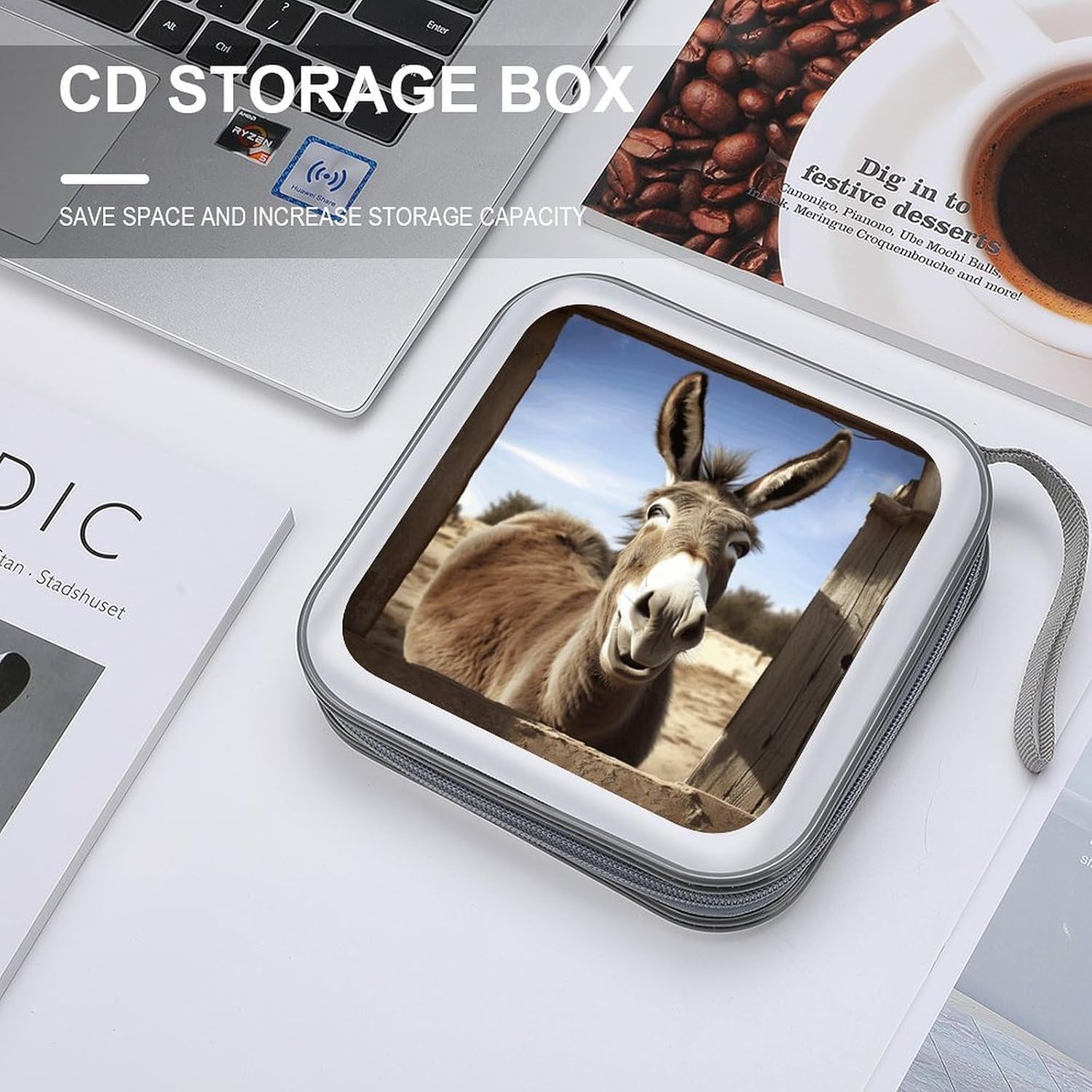 Funny Donkey CD Case 40 Capacity DVD Cases for Car Portable CD Boxes Holder with Zipper Protective DVD Box with Handle for Blu Ray Movie Music Audio Disk image 4