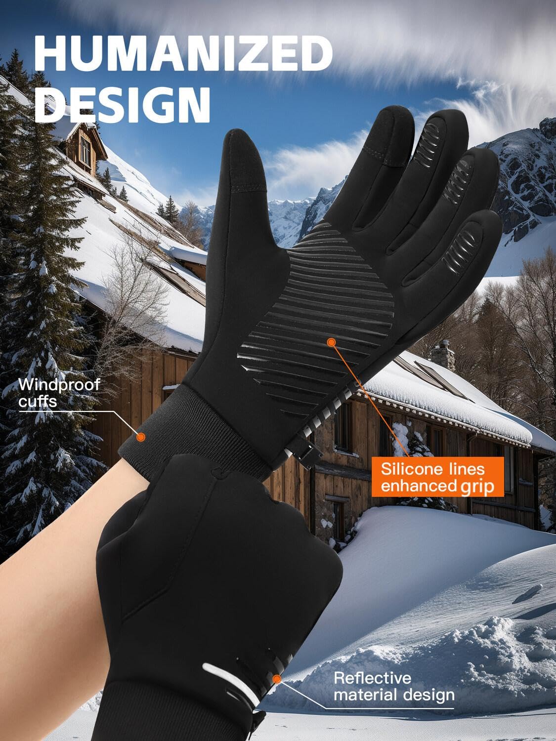 kyncilor Guanti Invernali Impermeabili Uomo,Guanti Moto Invernali Donna, Fodera Soffice, Touch Screen, Silicone Antiscivolo, Guanti Termici per Sci, Bici, Corsa