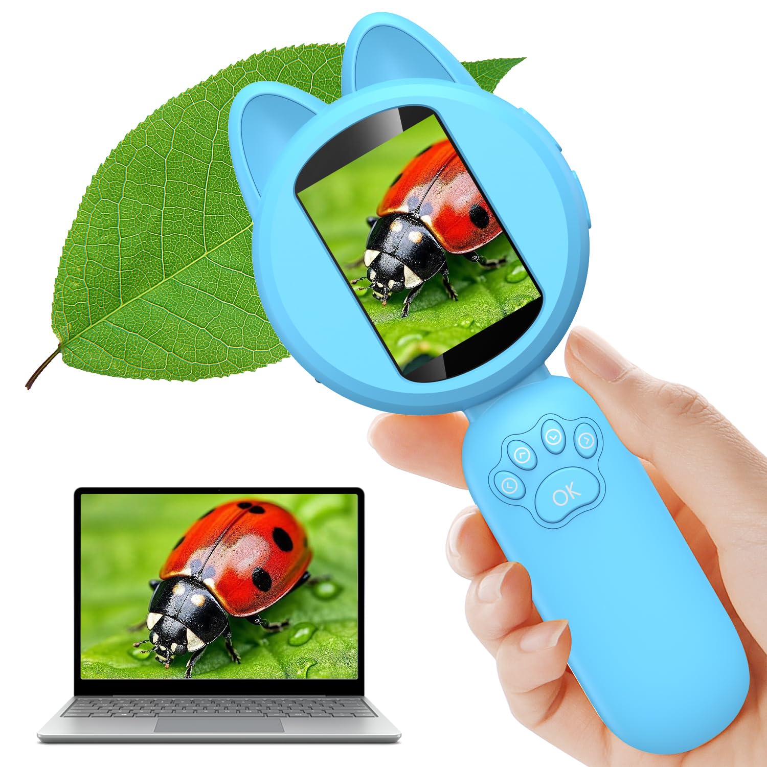 Kids Handheld Microscope - Kids Magnifying Glass with 2" HD LCD Screen & 8 LED Lights,Portable Science Explorer Toys, STEM Gift for Boys Girls Ages 3-12 Blue