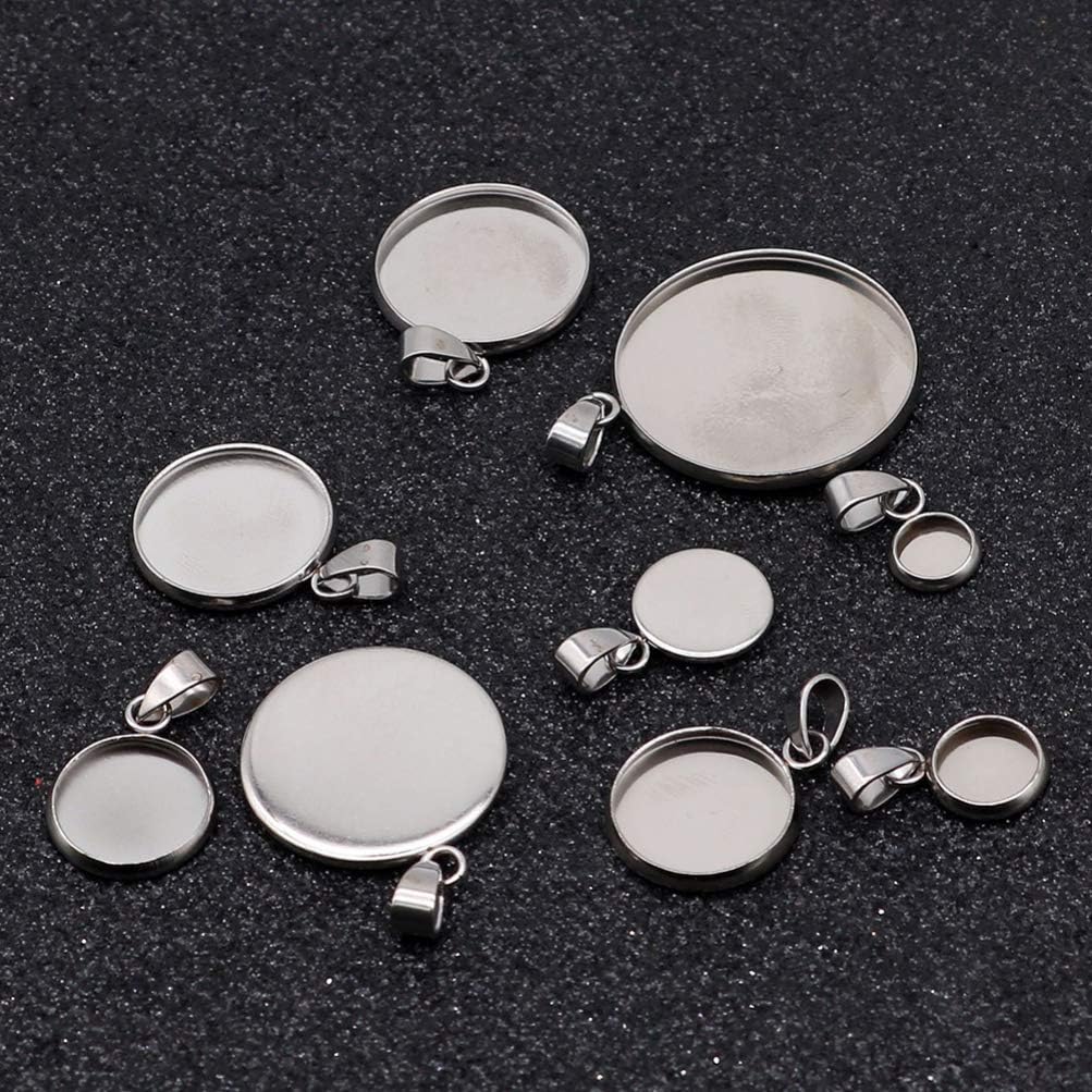 EXCEART 20pcs Trays Pendants Stainless Steel Round Cabochons Settings Bezels Base Blanks Charms Kit for Photo Necklace Bracelet Jewelry Making (Silver 12mm) - Image 7