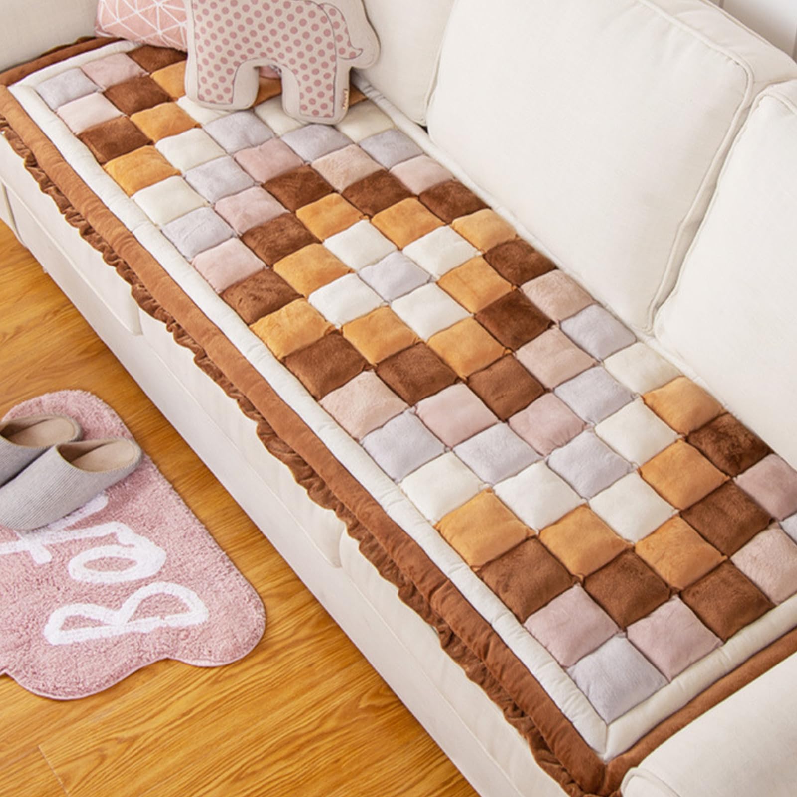 Lustige Fuzzy Bunt Kariert Quadrat Haustier Matte Bett Couch Abdeckung, Abdeckung Garten Chic Baumwolle Boden Möbel Schutzhülle Decken, Geliebt Von Haustier Kinder(Size:60X180CM,Color:C)