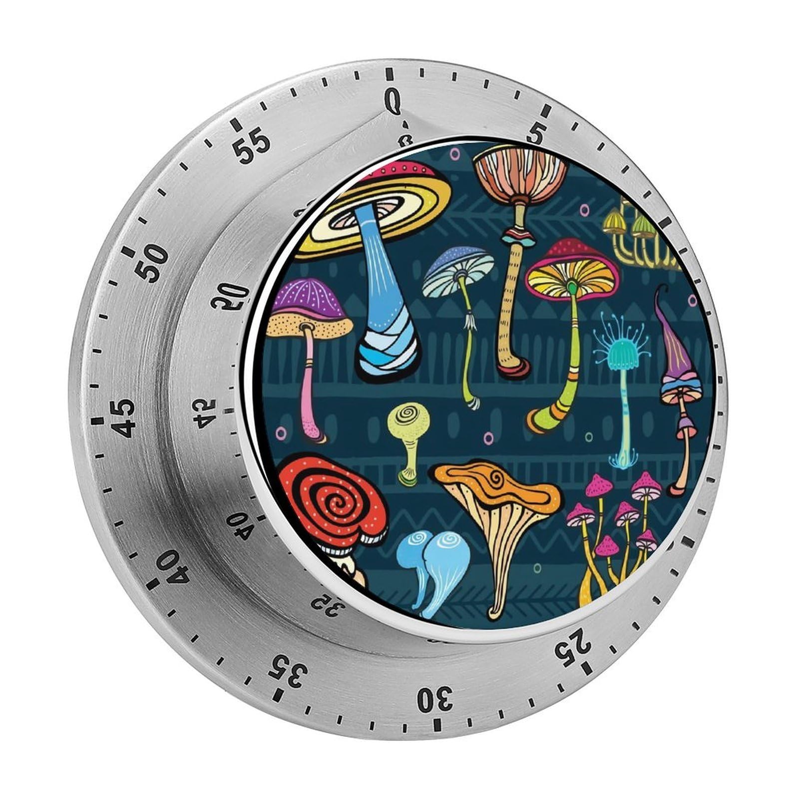 Mush Room Pattern Stainless Steel Magnetic TimerMechanical Kitchen Timer, No Battery, for Cooking, Studying, Workouts