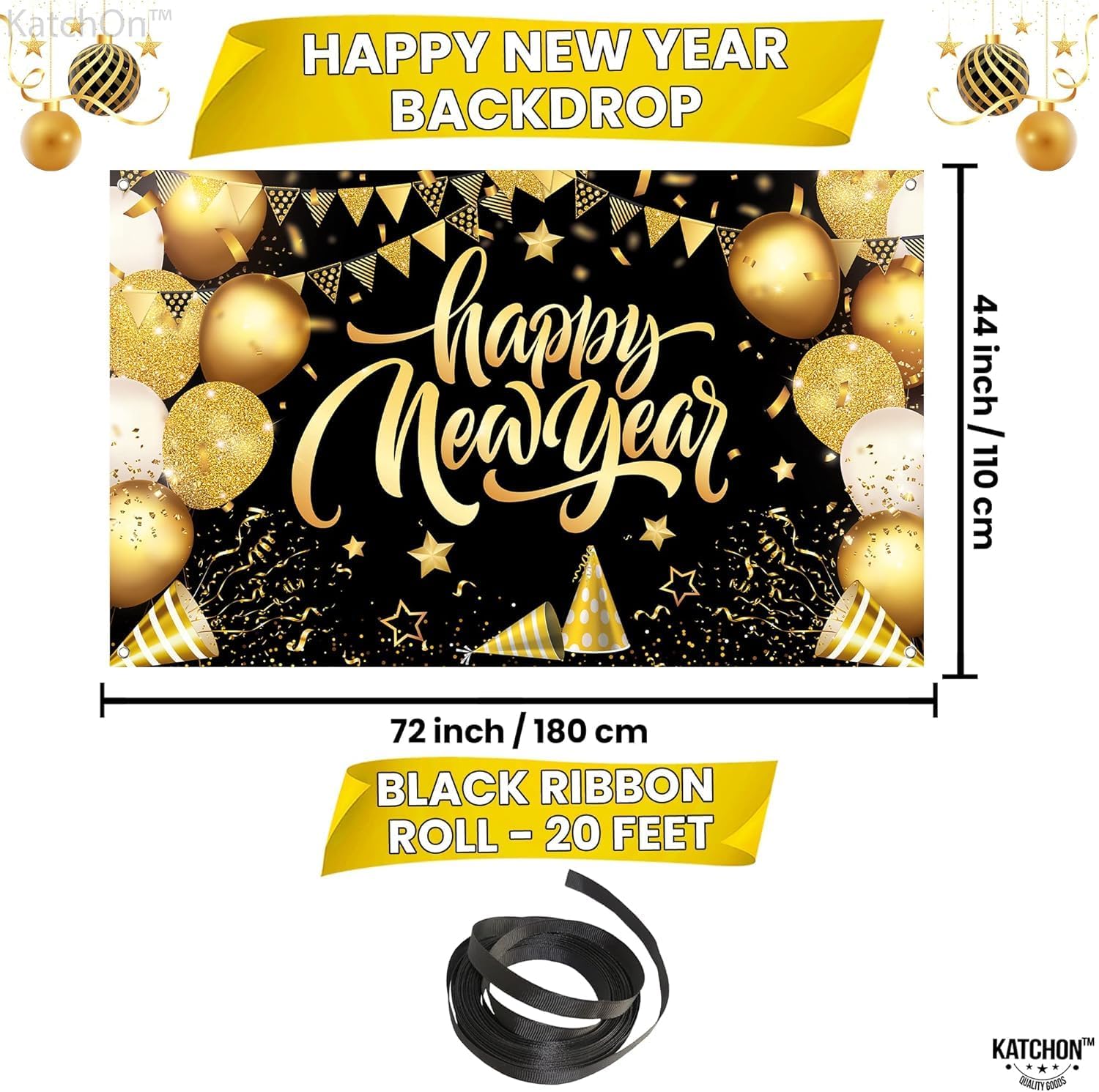 KatchOn, New Years Photo Booth Frame 2025-36 Inch | Happy New Year Banner - 72x44 Inch | New Years Photo Booth Props 2025 for Happy New Years Decorations 2025 | New Years Eve Party Supplies 2025