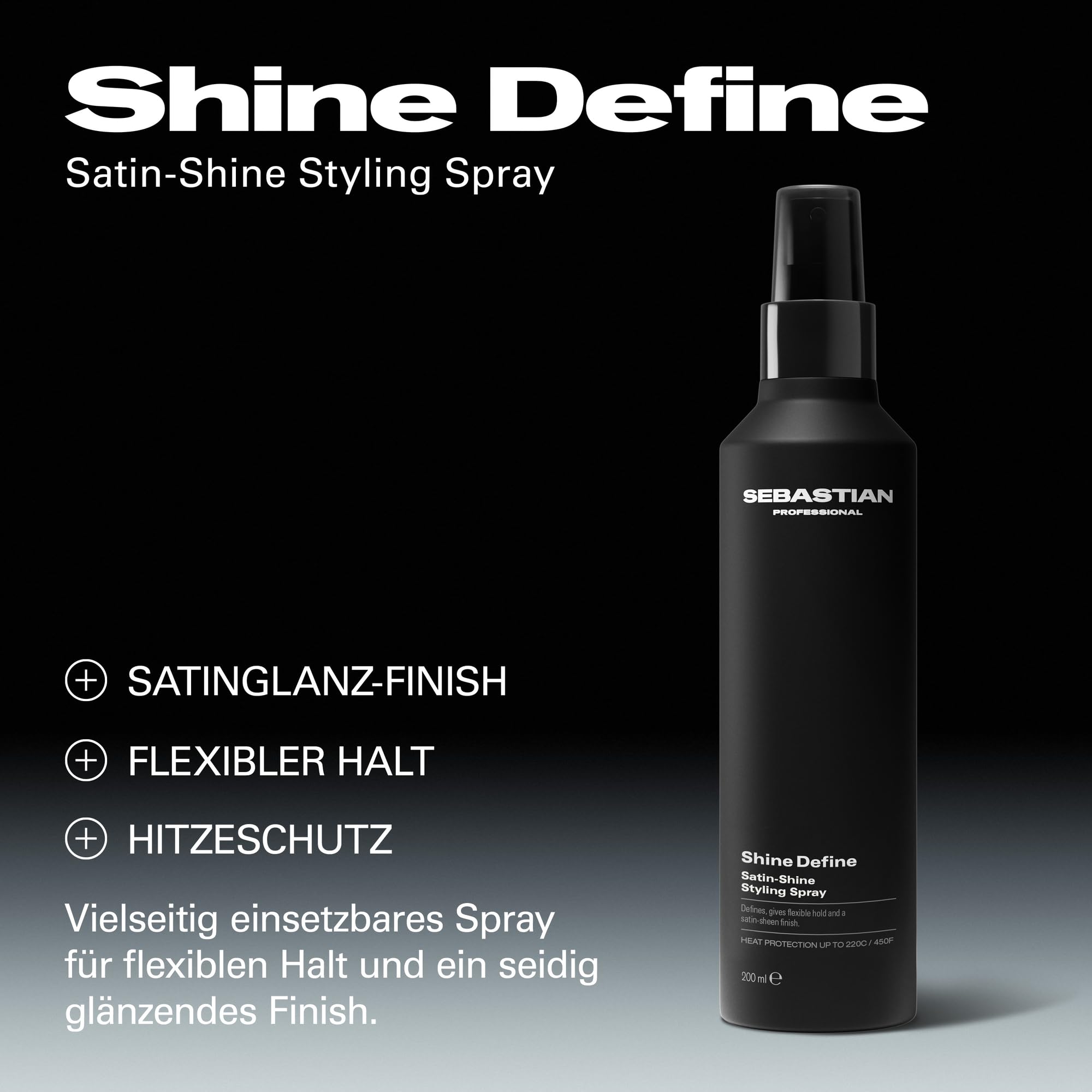 Sebastian Professional Shine Define Satin-Shine Styling Spray – Styling-Spray mit Hitzeschutz für flexiblen Halt & seidigen Glanz - Haarspray ohne Verkleben – 200 ml