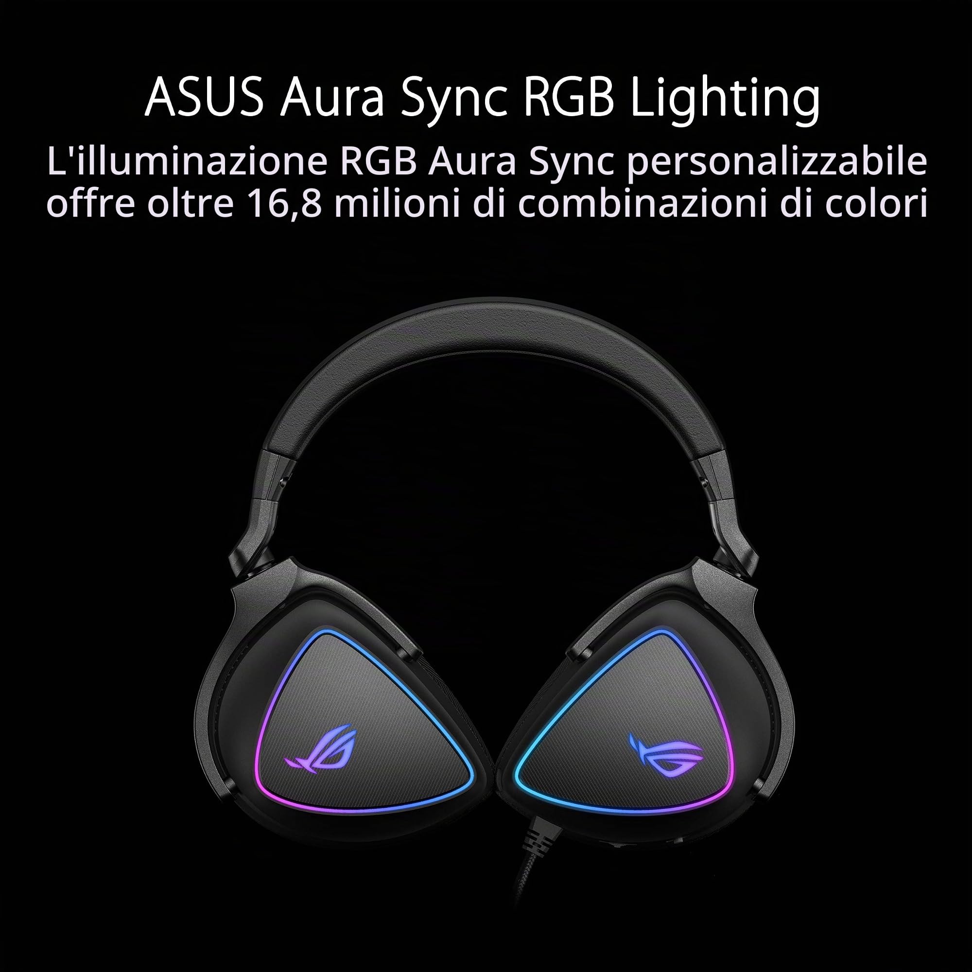 ASUS ROG Delta S Gaming Headset con USB-C | Microfono con cancellazione del rumore alimentato Ai | Cuffie over-ear per PC, Mac, Nintendo Switch e Sony Playstation | Design ergonomico, nero