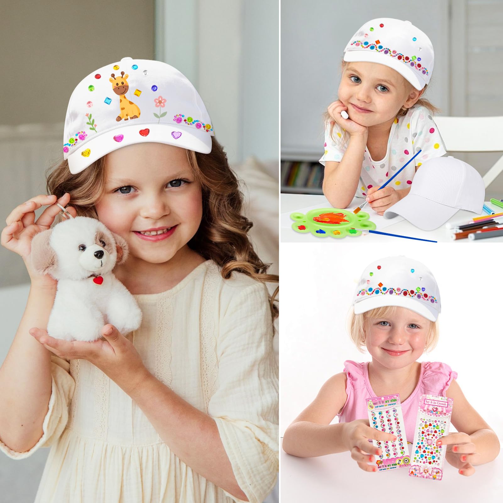 Hpbaggy 6 Piezas DIY Gorras de Béisbol,Niño Gorras de Béisbol en Blanco,Gorra de Béisbols de Dibujo Creativo para Niños,Gorra Blancas Niños para Pintar,Regalos de Cumpleaños para Niño