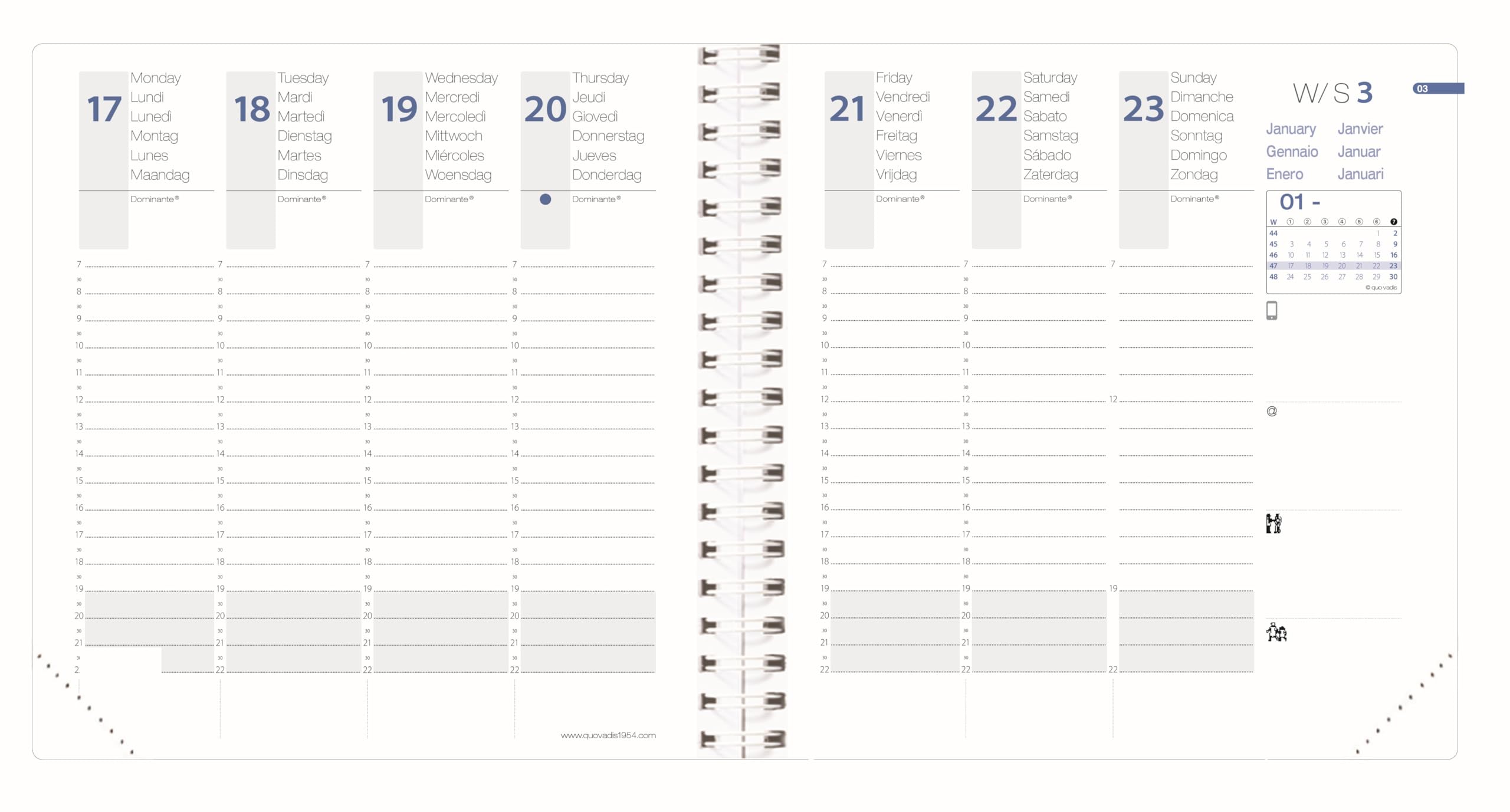 Quo Vadis 540121Q Agenda TIME&LIFE MEDIUM Multilingua Anno 2027 Colore Rame Formato 16x16 cm Settimanale 13 Mesi Dicembre-Dicembre Carta Bianca con Spirale Copertina Amovibile in Sintetico Cassandra