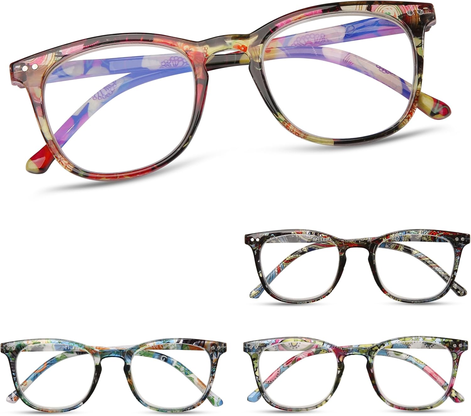 Reading Glasses For Women, Spring Hinge Anti Eyestrain Readers, Fashion Pattern Print Eyeglasses,Cheaters