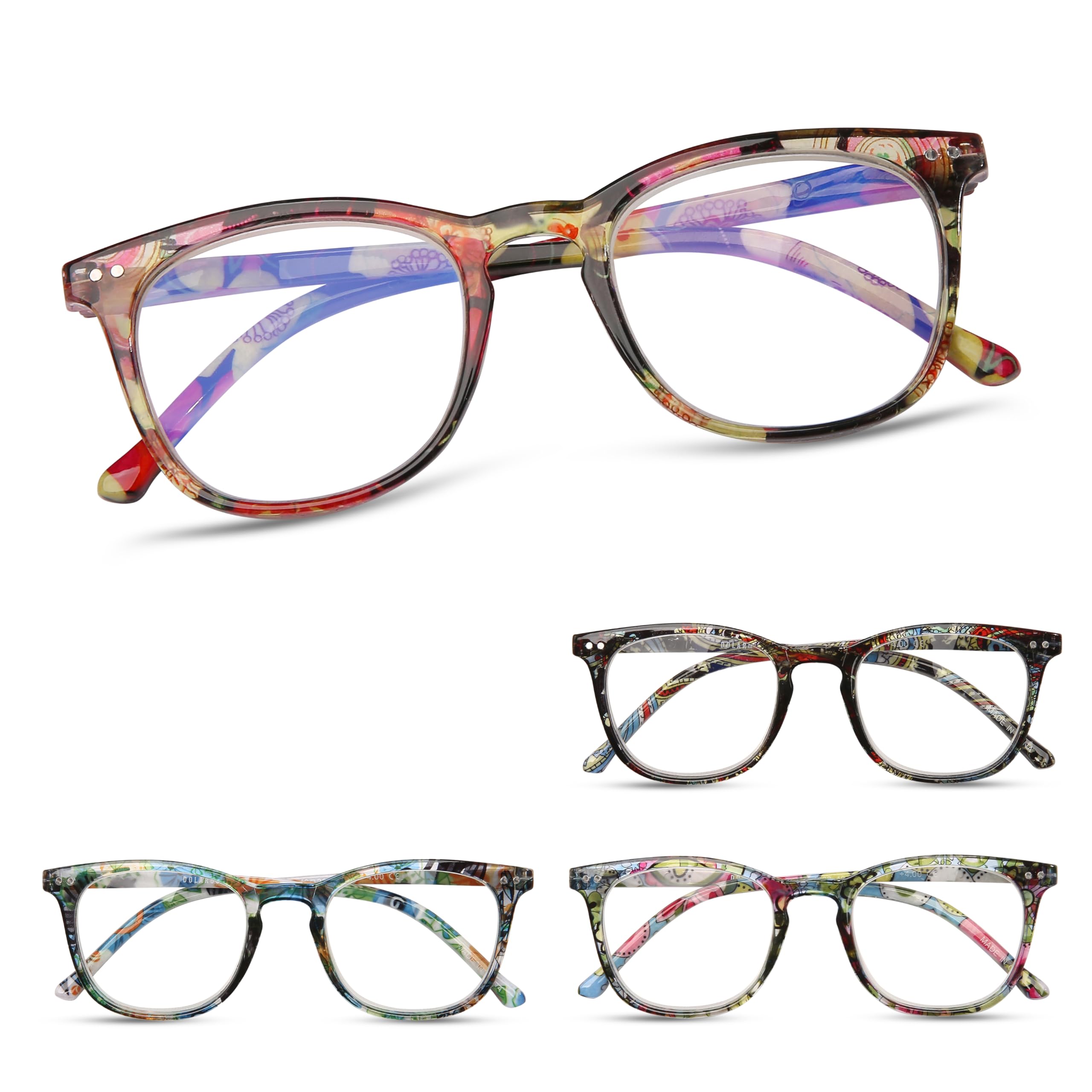 Dolarosey reading glasses for women,Blue Light Blocking Fashion Pattern Print Spring Hinge Computer Readers,Cheaters
