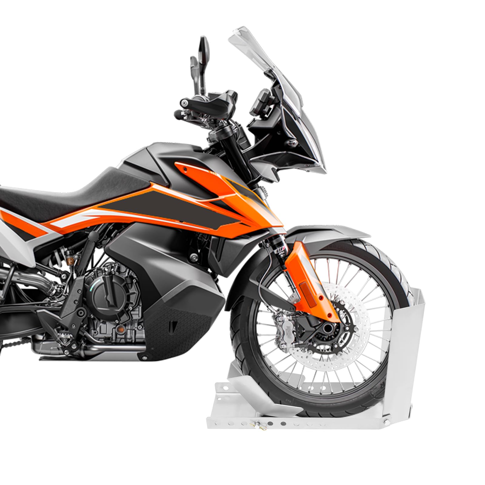 Support de moto, pince de roue avant, bascule de moto, convient pour pneus de 8 à 24 pouces, aide au chargement des pneus, support de transport, bascule de roue, rail d'aide au chargement (gris