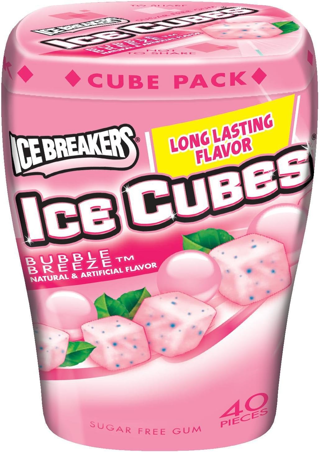 Ice Cubes Sugar-Free Gum, 40-Piece Bottle Pack, Bubble Breeze (4 Bottles)