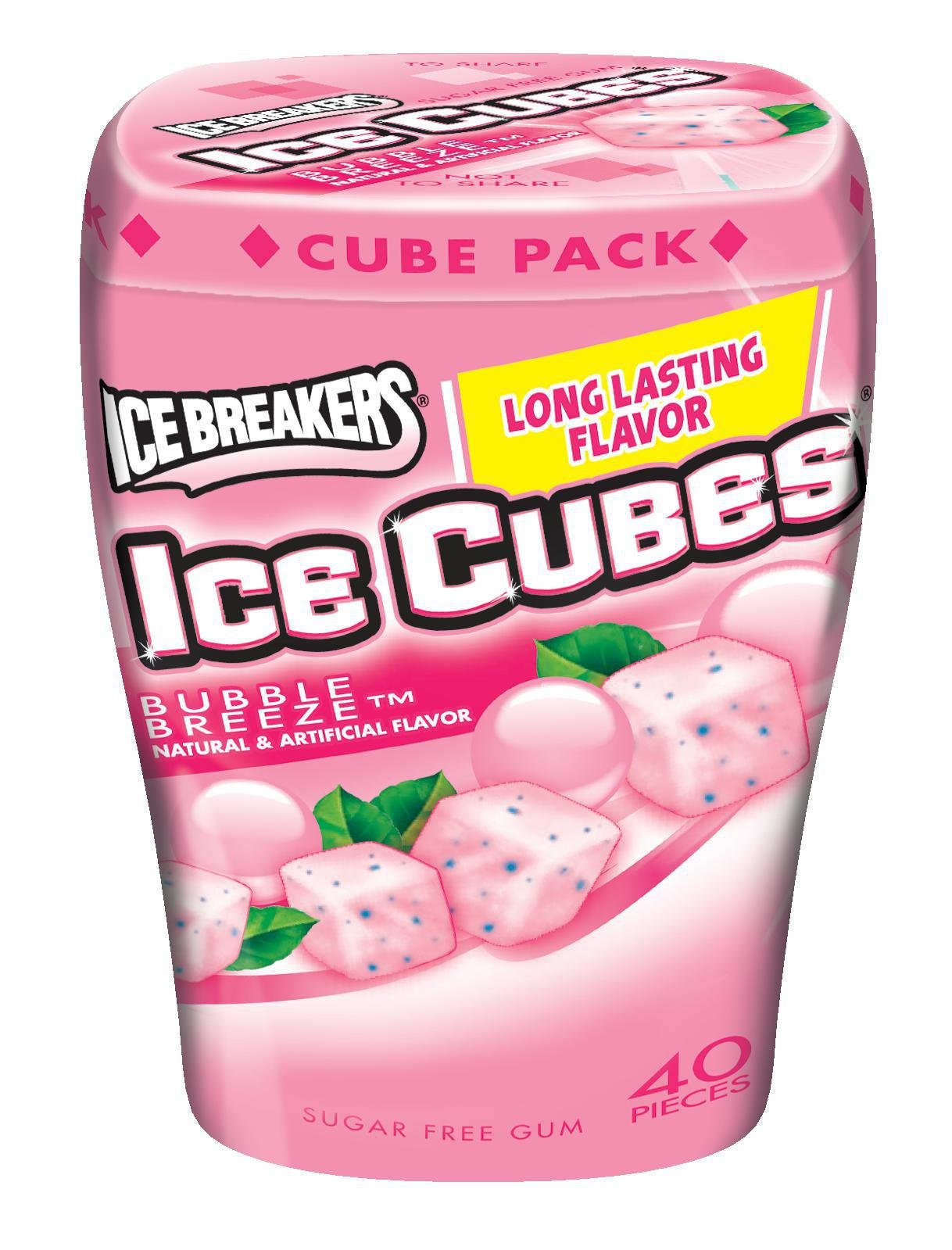 Ice Breakers Ice Cubes Sugar-Free Gum, 40-Piece Bottle Pack, Bubble Breeze (4 Bottles)