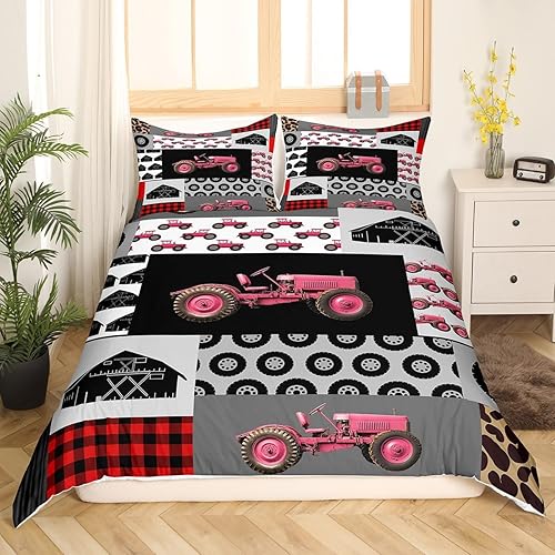 Miniatura 2 de Feelyou Juego de funda de edredón de tractor para niños, juego de ropa de cama de tractor de granja rojo para niños y niñas, equipo de camiones,