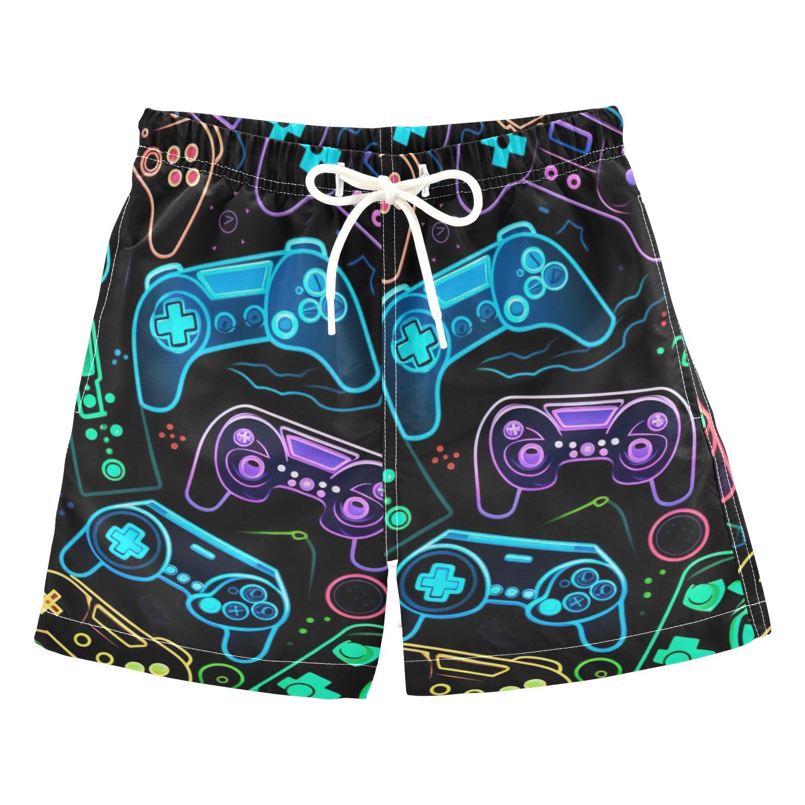FLildon Colorful Video Game Controllers Little Boys Swim Trunks with Mesh Lining Quick Dry Beach Board Shorts, 3T