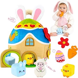 Baby Toys 6-12-18 Months - My First Plush Bunny Burrow with Stuffed Animals, Rattle, Crinkle, Teether, Montessori Sensory Toys for Babies Toddlers 1-3, Baby Block Stacking Toy for Boys Girls Gifts