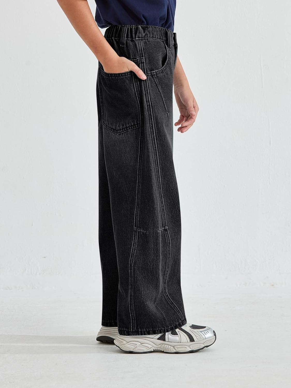Haloumoning Boys Baggy Jeans Kids Wide Leg Elastic Wasit Demin Pants with Pockets 5-14 Years