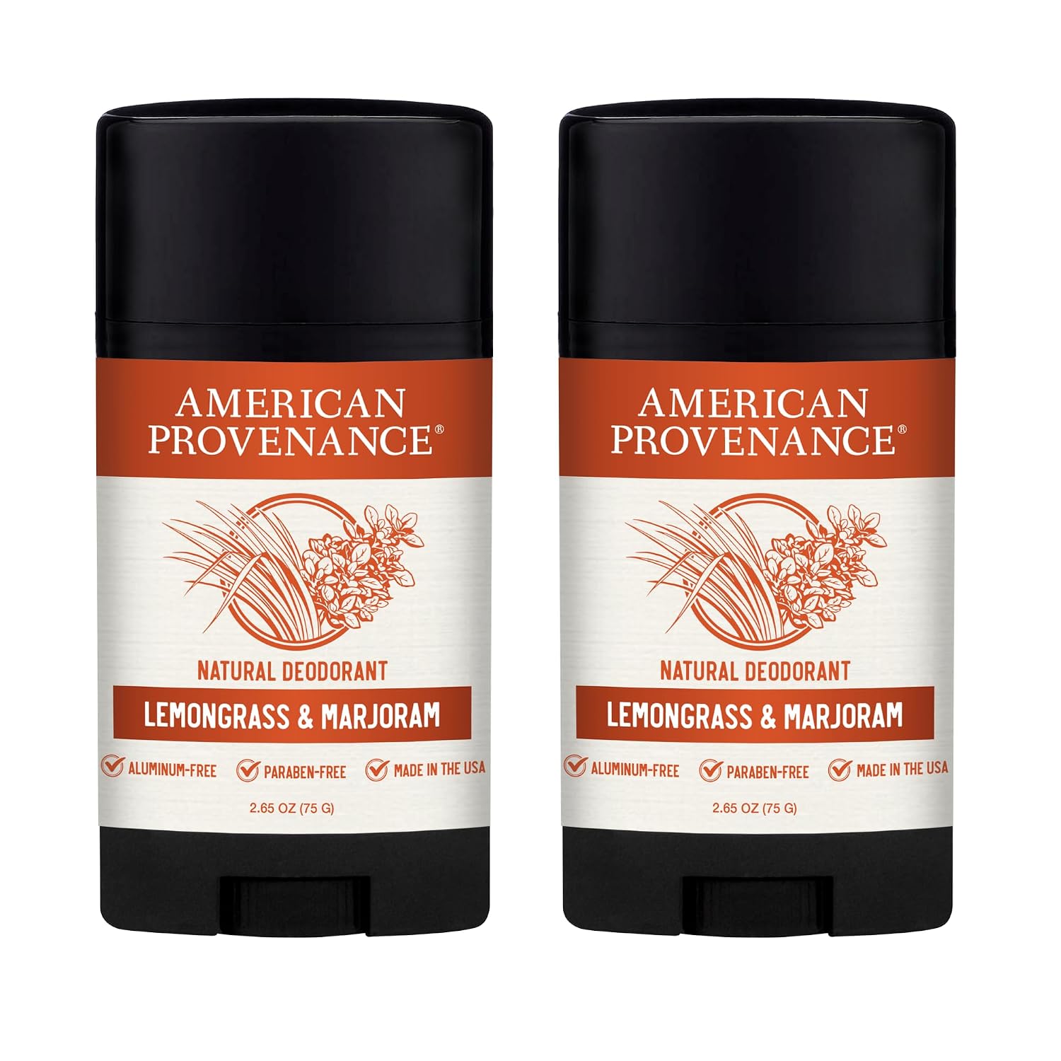 American Provenance All Natural Deodorant for Men - Aluminum Free Deodorant for Men that Lasts All Day - Made in the USA with Essential Oils & Cruelty Free - Lemongrass & Marjoram (2 Pack)