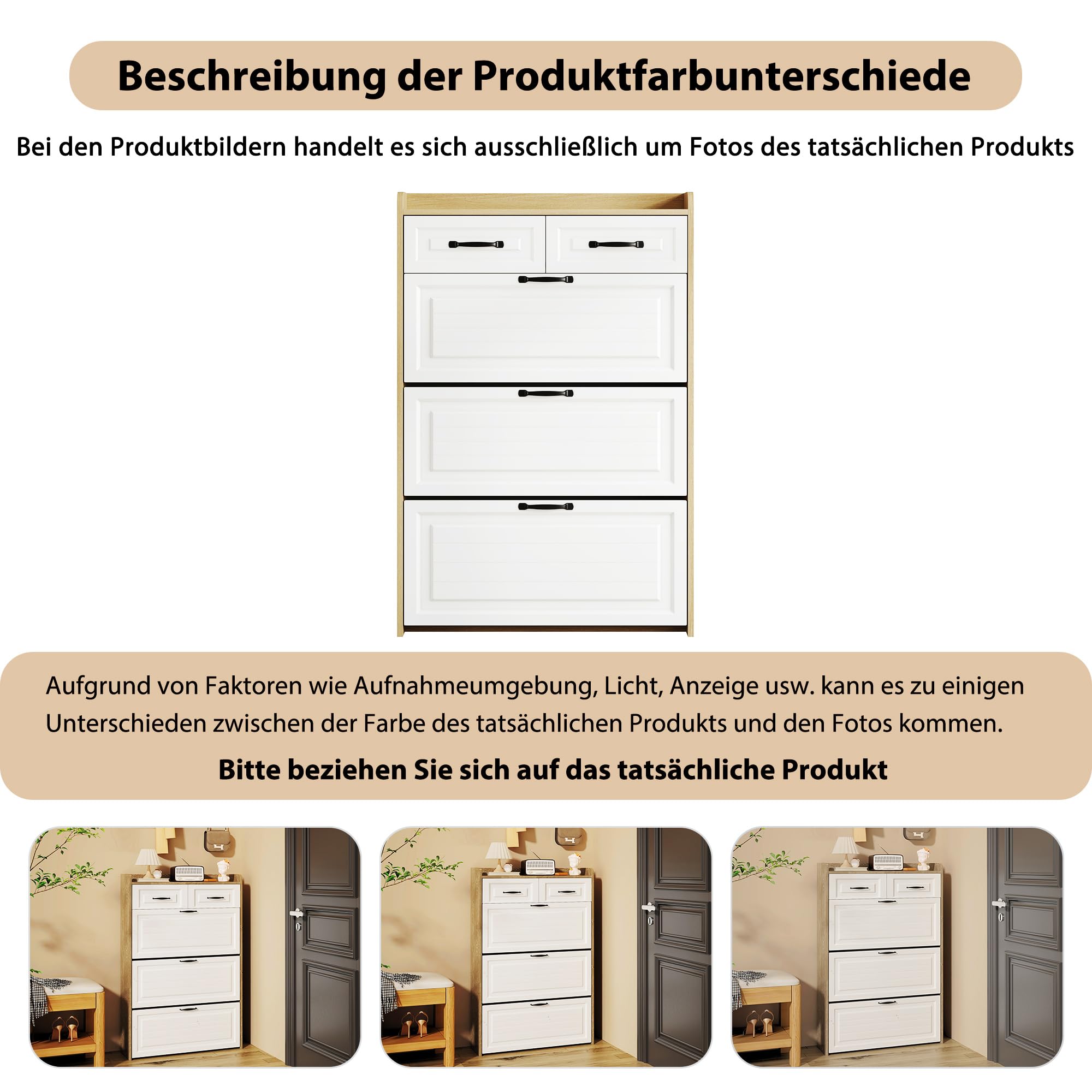 Zapatero con zapatero giratorio, compuesto por tres grandes solapas y dos cajones, zapatero de madera, zapatero, adecuado para zonas de entrada y salón. Dimensiones: 80 x 23,5 x 125 cm
