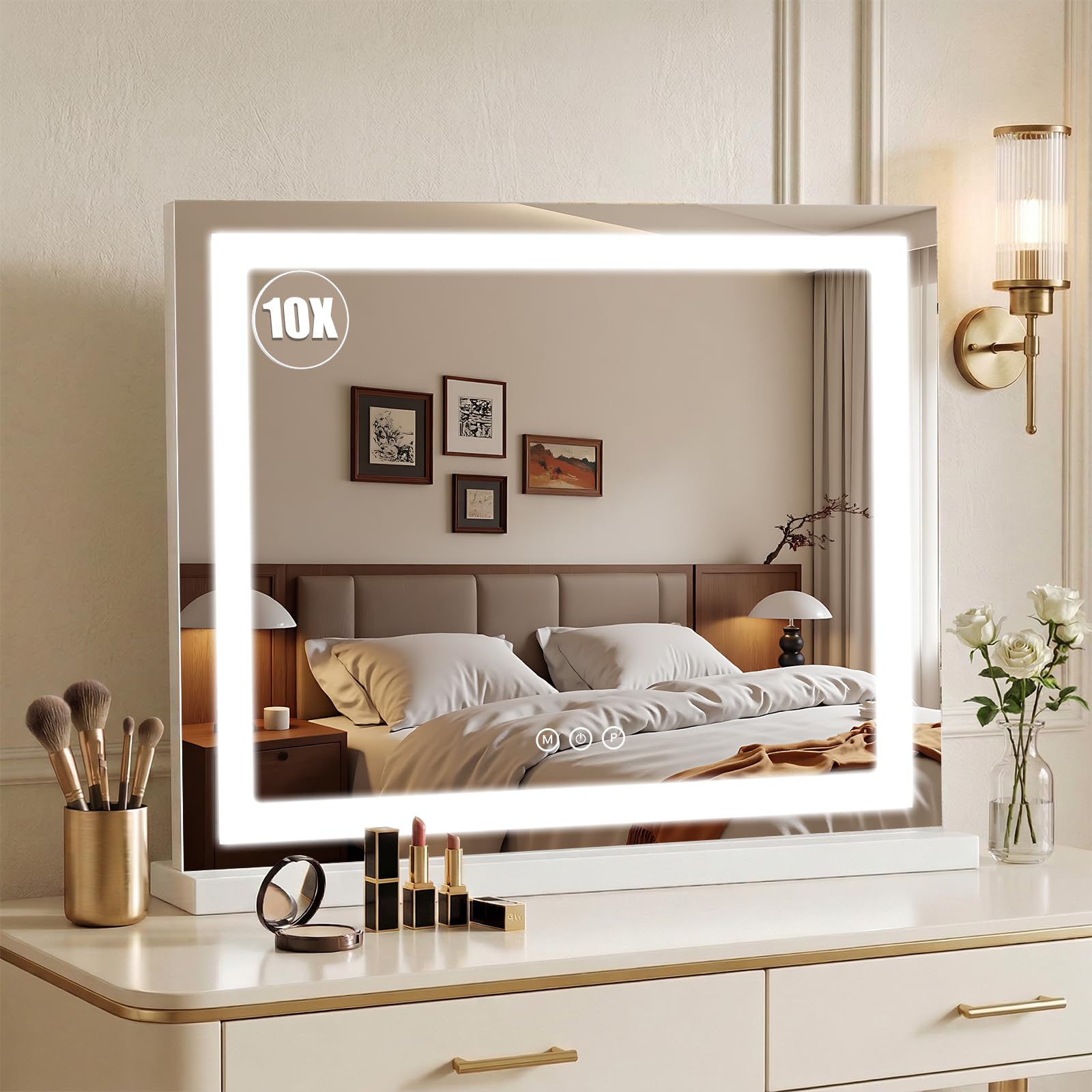 LED Vanity Makeup Mirror with Lights, Smart Touch, 3-Color Dimming
