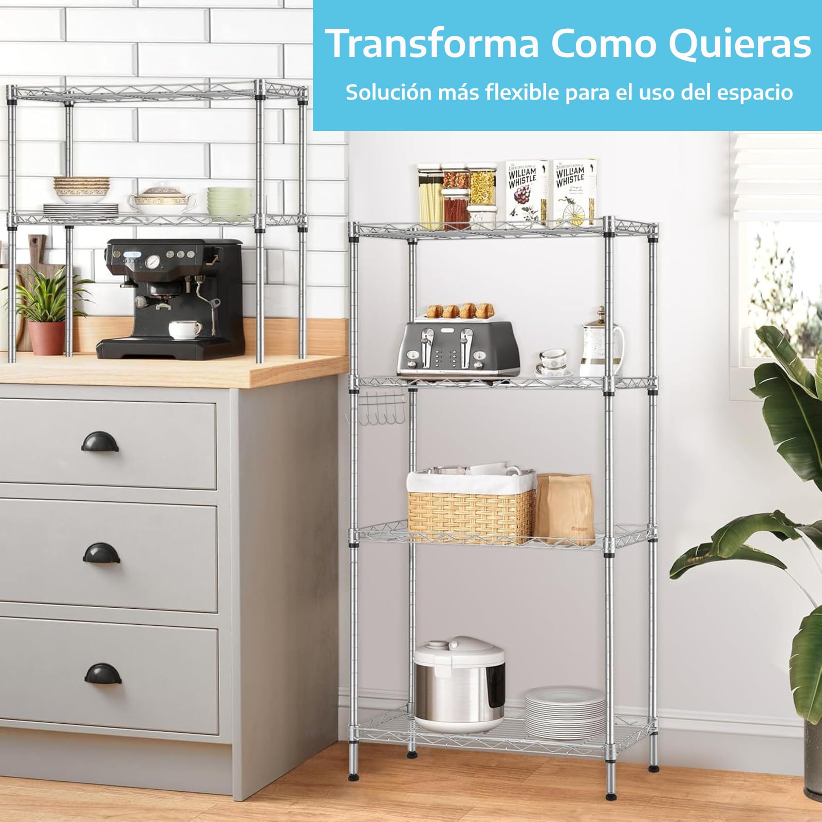 Himimi Estantería de Cocina en Metal Cromado 54 x 29 x 160 cm, Plata