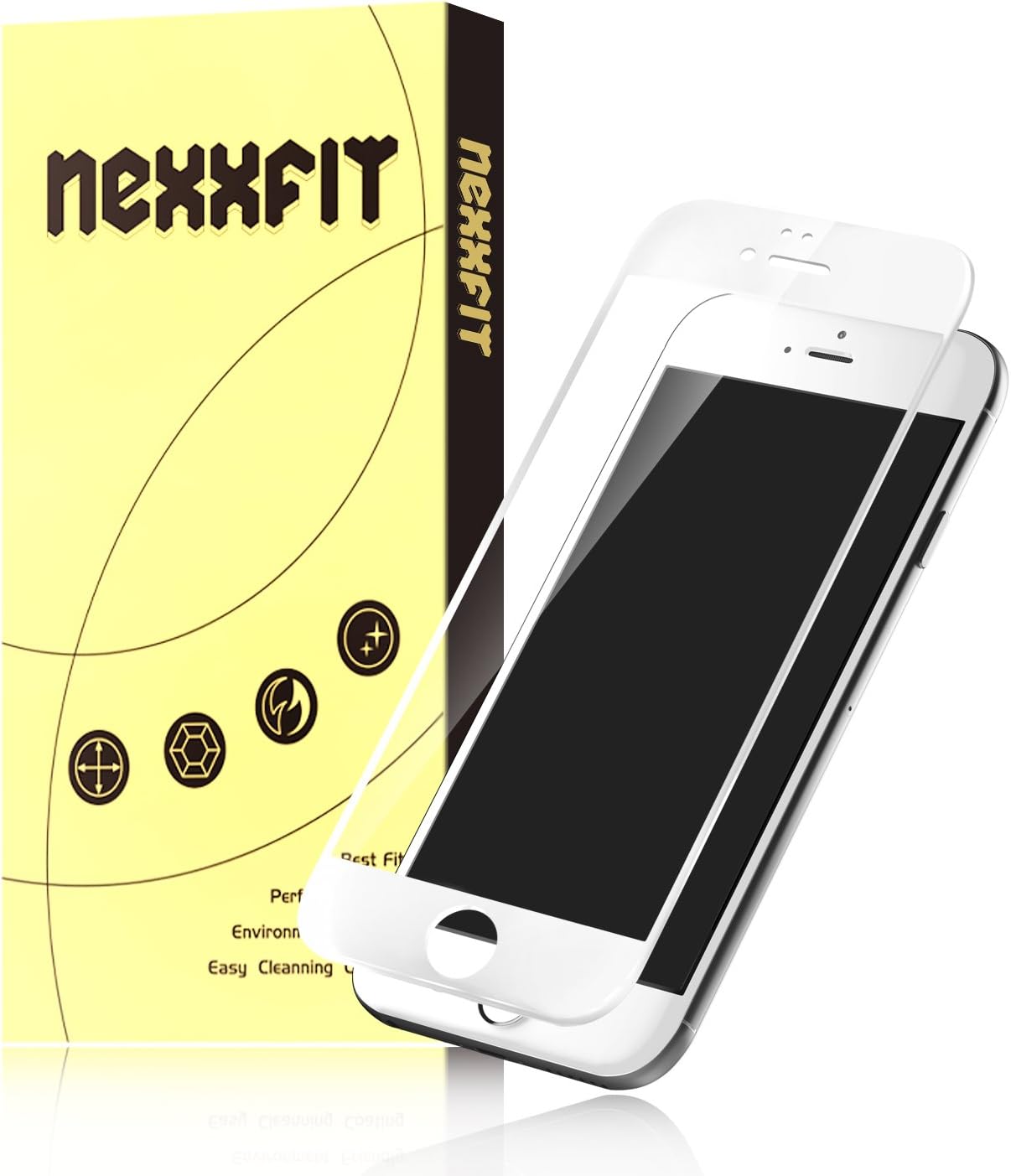 iPhone 6S/iPhone 6 Tempered Glass, NEXXFIT Full Screen Premium Tempered Glass Edge to Edge HD Clear Sreen Protector [White]+Free Backside Protector--Compatible With New Force Touching Technology