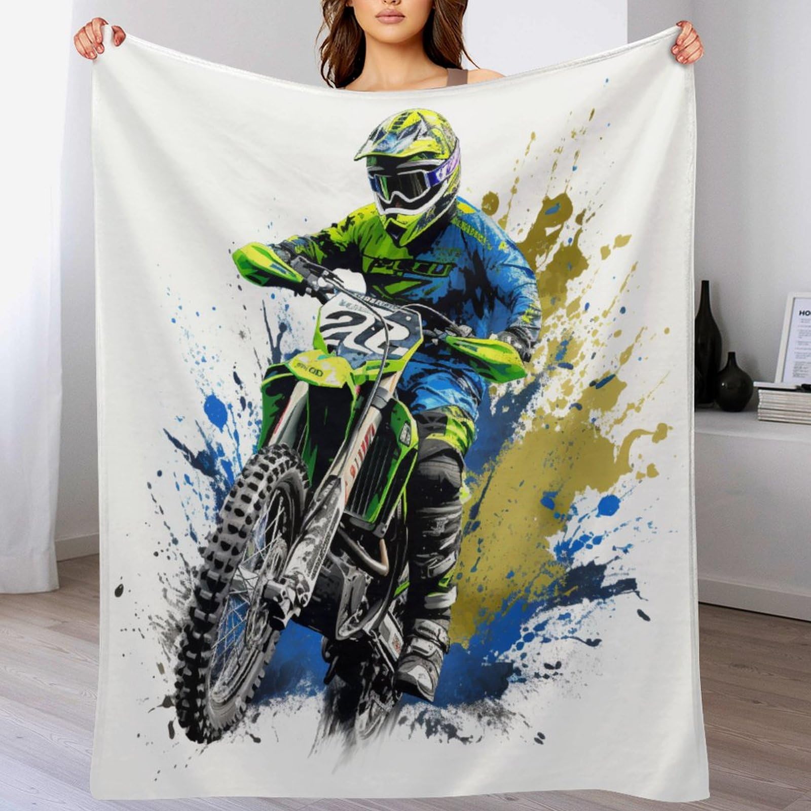 Dcccy Motocross Anti Pilling Throw Blanket Cozy Durable Throws For Office Couch Cinema Bedroom Decor Bed Blankets 130×180Cm