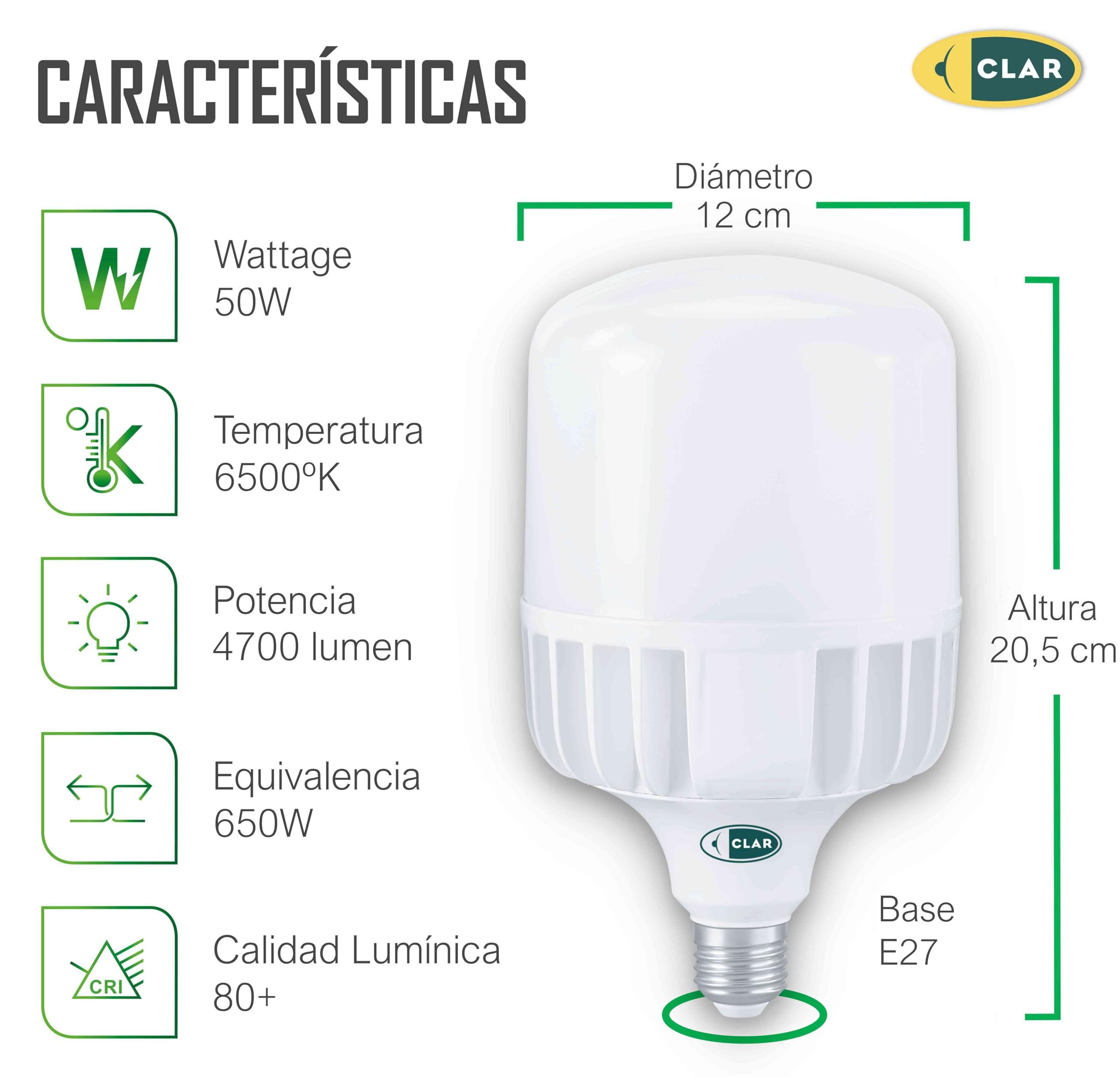 CLAR – Bombilla LED E27 (Blanco Frío (6000ºk), 50W (Pack 2))
