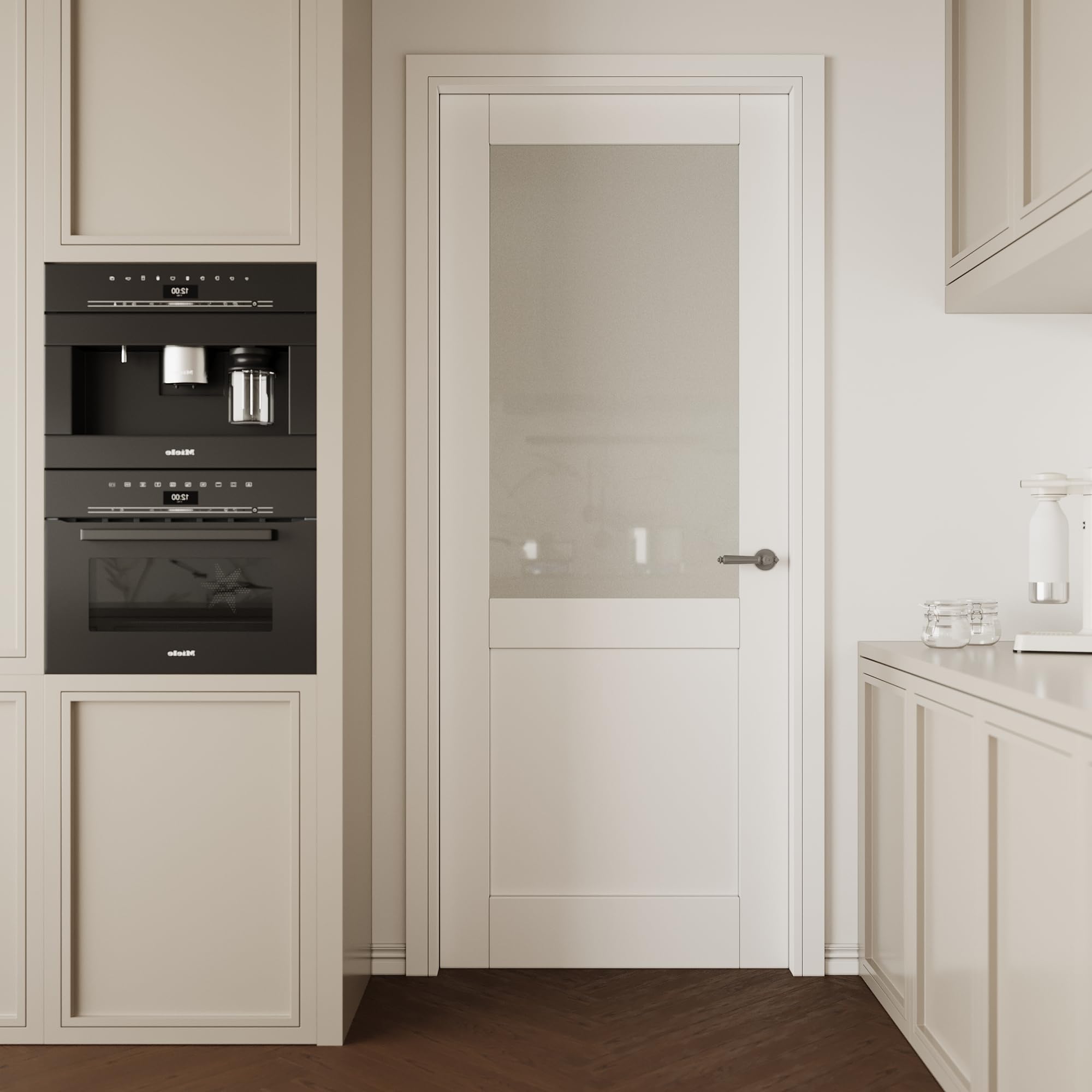 CRUTOP 32''x80'' Half Frosted Glass Interior Door Slab Shaker, Pre-Built Panel for Barn Doors, Pocket Doors, French Door, for Pantry, Bedroom, Closet,