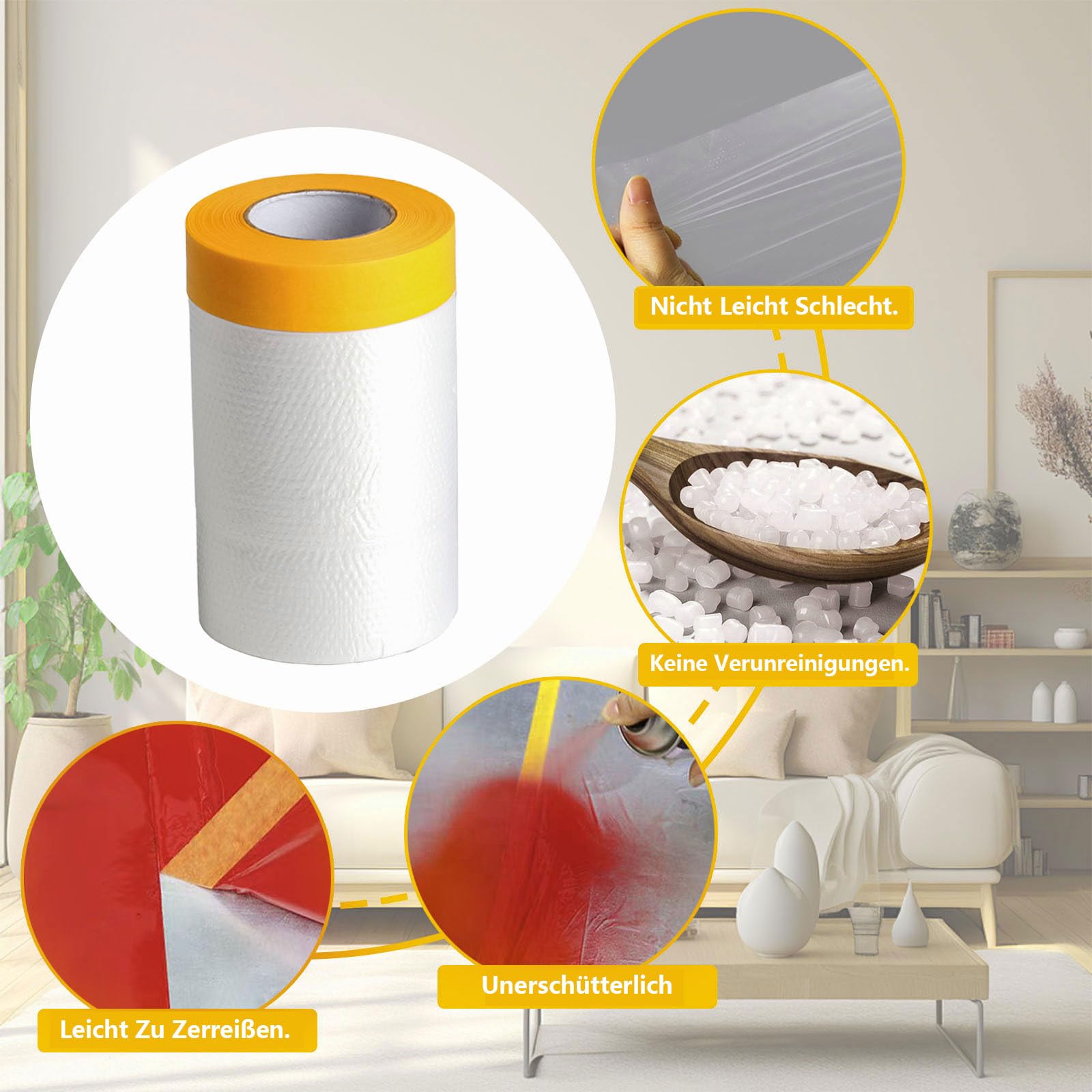 Pellicola di Mascheratura con Nastro Adesivo, 4 Rotolo di Pellicola Coprente con Nastro Adesivo per Pittore Trasparente, Nastro per Pittore Mascherare e Coprire Pittura, 55 cm x 20 m