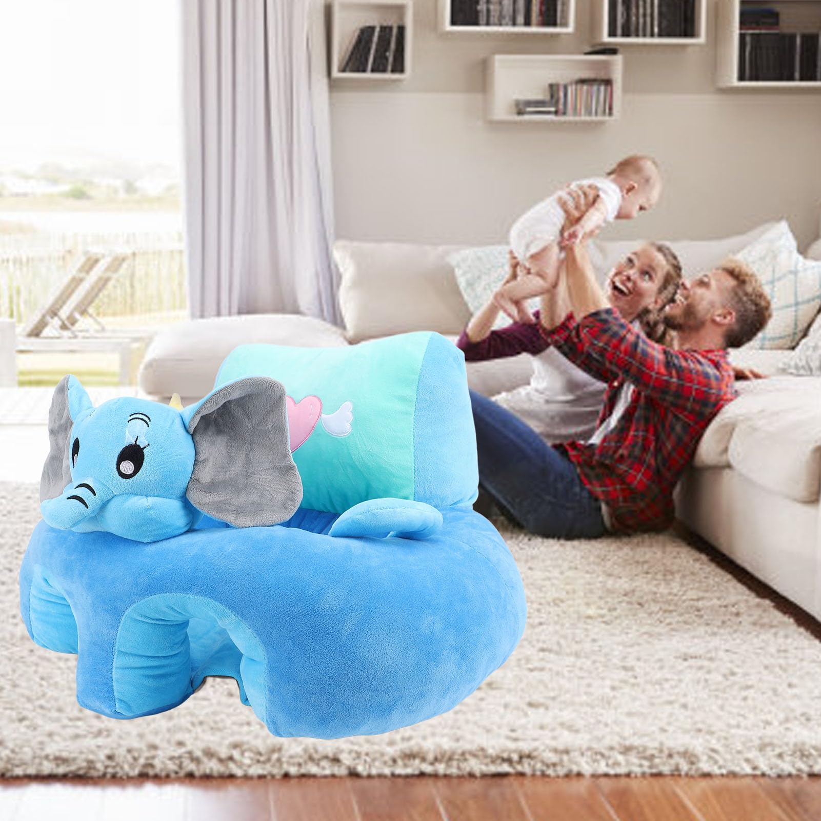Sedile di supporto per neonati Divano in morbido peluche a forma di animale con schienale ergonomico per i più piccoli che imparano a sedersi Base antiscivolo 21,7x21,7 pol