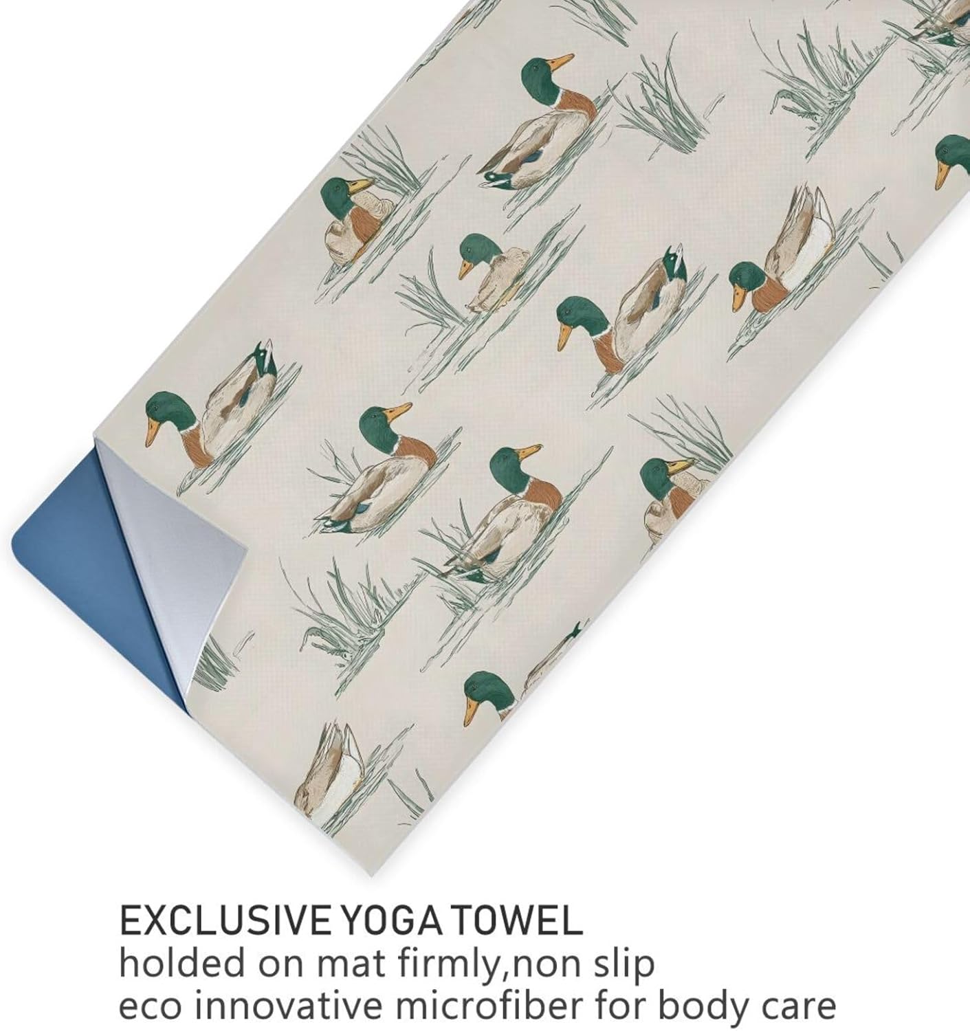 Mallard Seamless Yoga Mat Towel with Silicone Grip Dot – 73"x27" Non-Slip Sweat Absorbent Microfiber Yoga Towel for Home Gym Studio