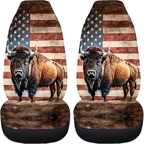 Miniatura 4 de Talayituse Bison - Juego completo de 2 fundas para asiento de automóvil, con estampado de bandera americana, fundas de asiento de cubo, accesorios