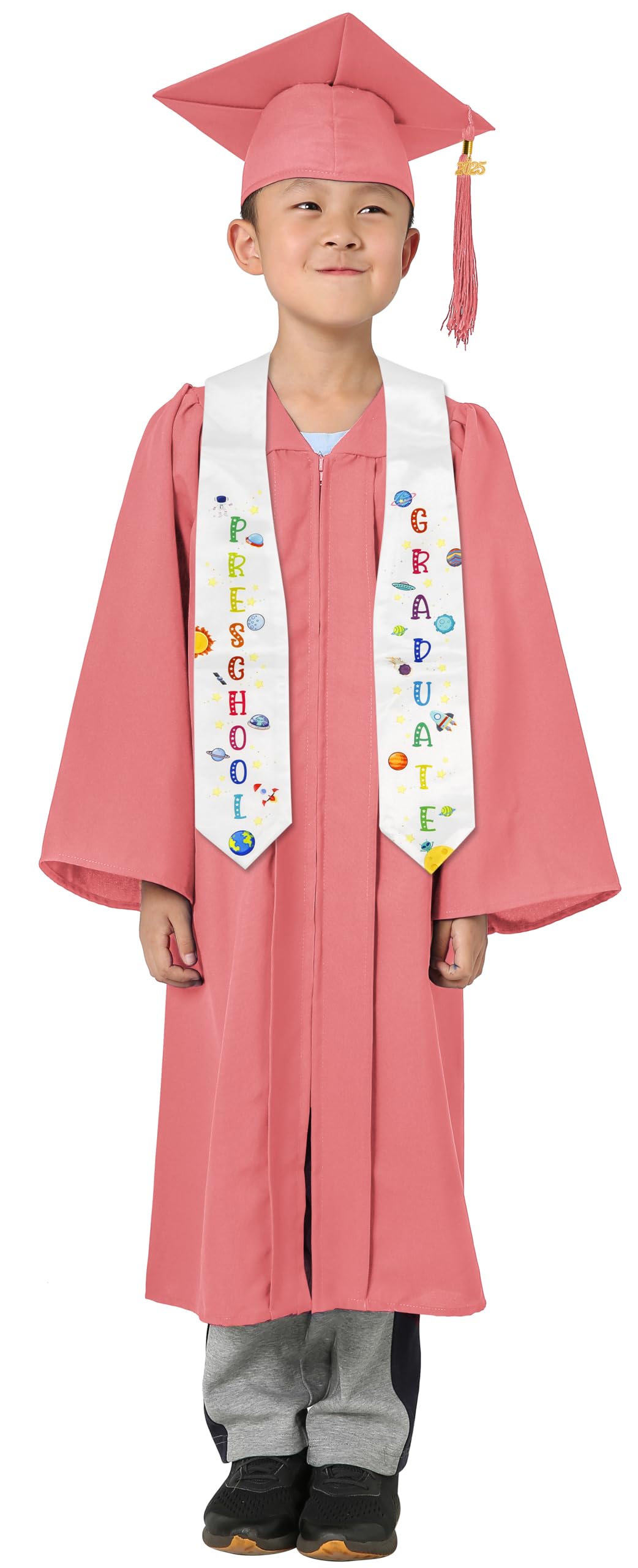 GraduatePro Preschool Graduation Cap Gown Class of 2025 Stole Certificate Package Tassel Set Grad Gift for Kids Pink 30