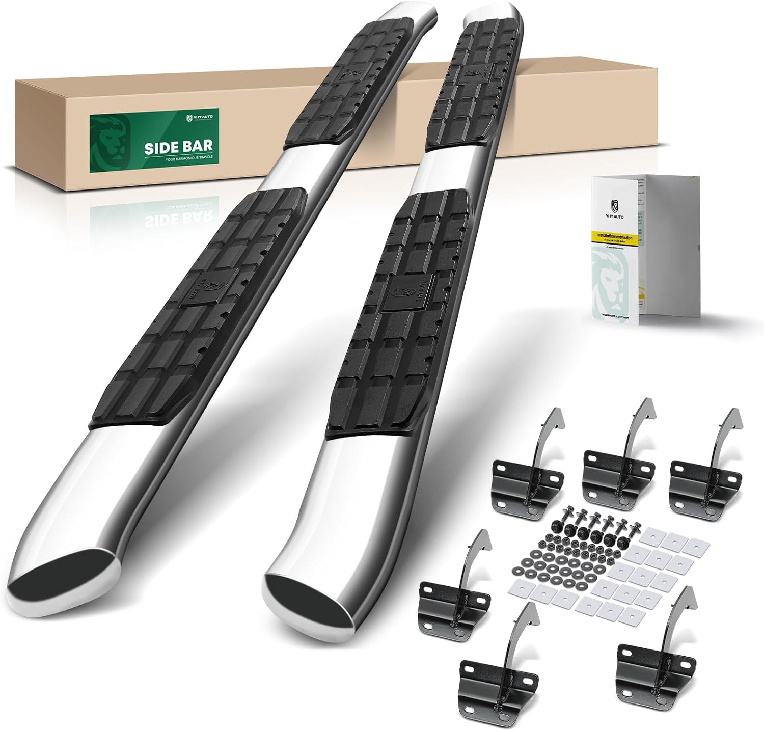 YHTAUTO 4.25" Running Boards Side Steps Fit Ford F-150 15-26, F-150 Lightning 2022-2026, F-250/F-350/F-450/F-550 Super Duty 17-26 (Crew Cab/SuperCrew) Stainless Steel Polished Chrome, Truck Side Step