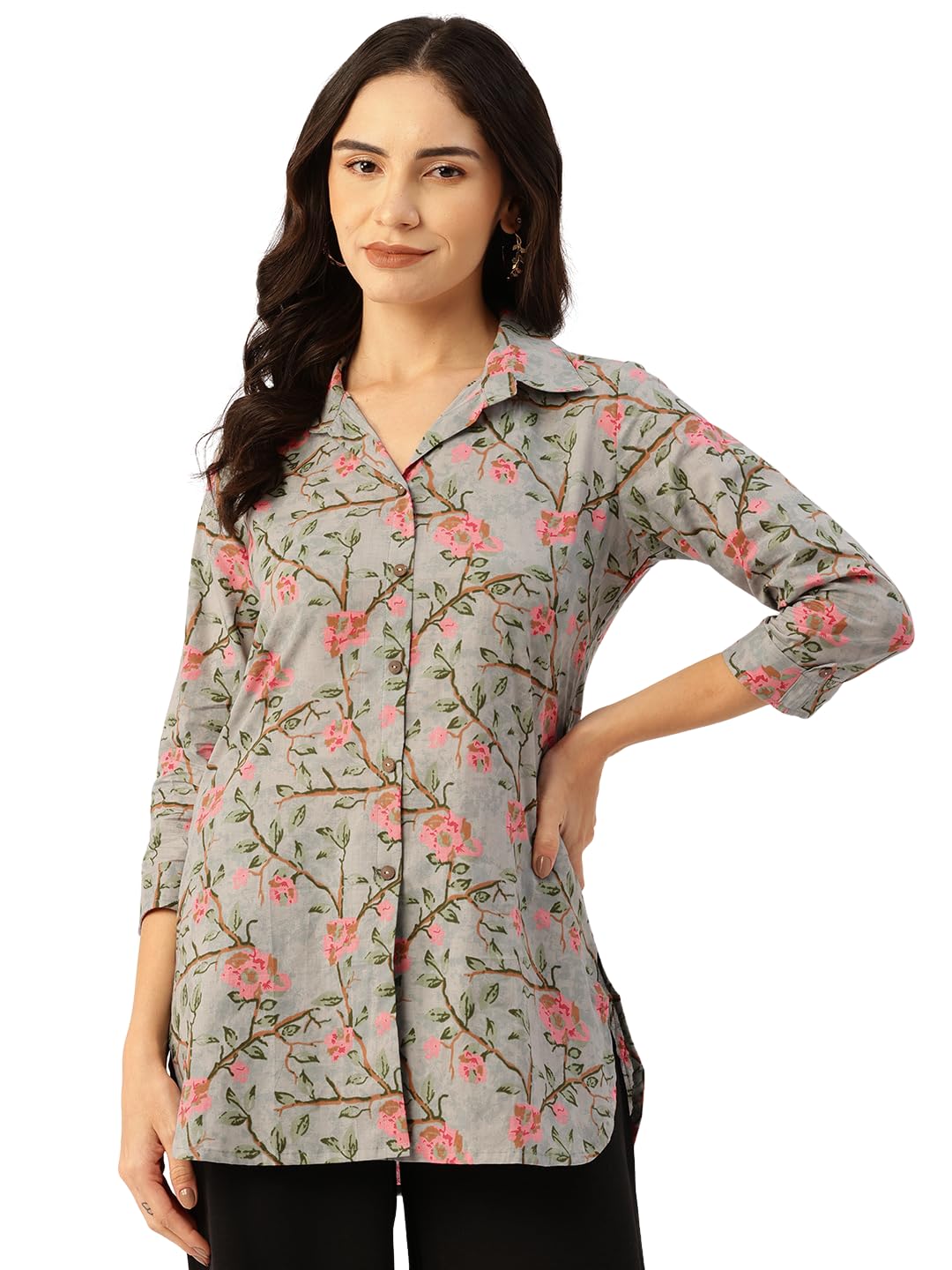 feranoid Classic Collared Cotton Shirt with 3/4 Sleeve for a Timeless Casual Look