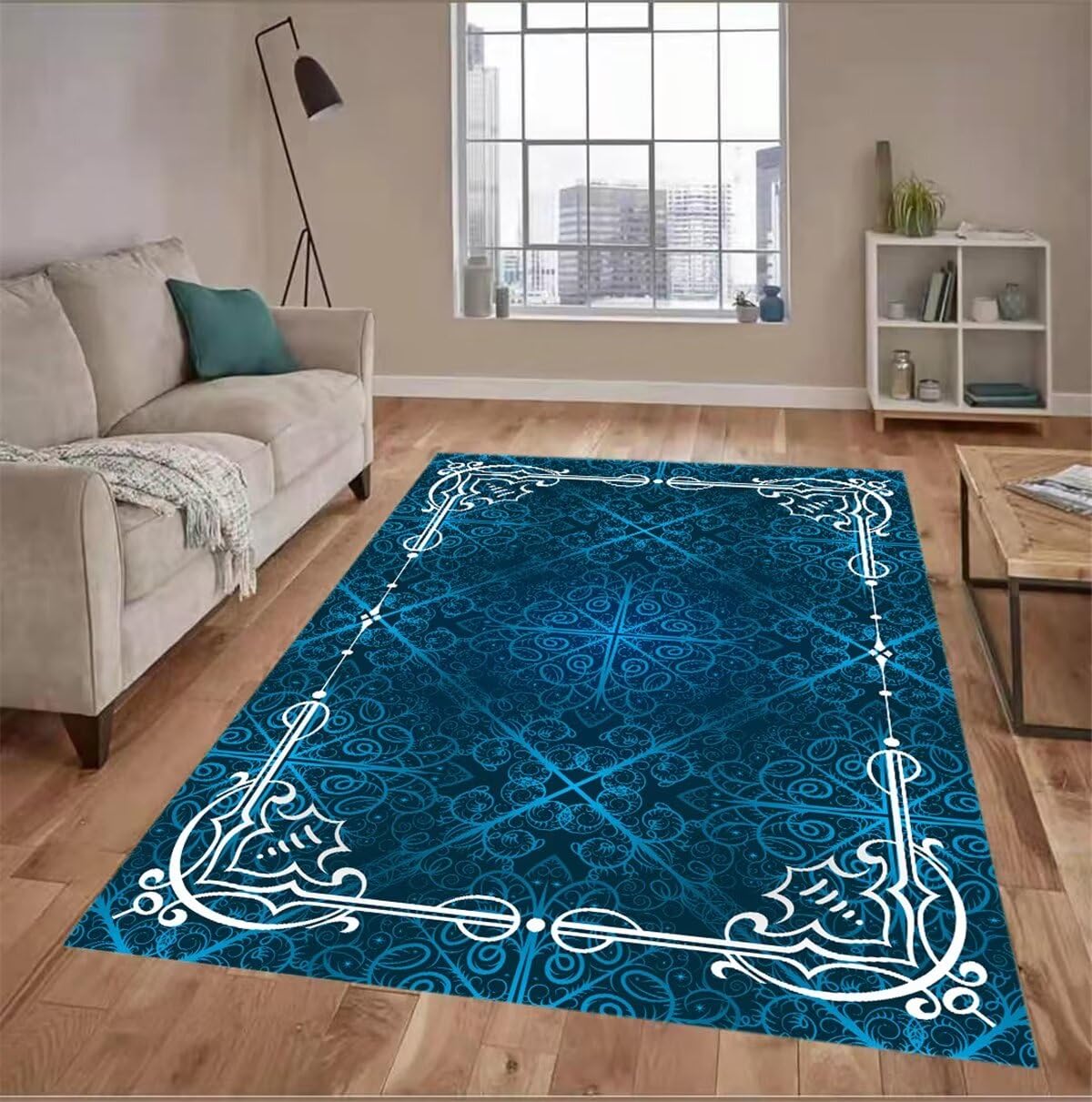 Tapis de chambre lavable bleu pour nettoyer facilement les taches de jeux