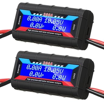 Yunsailing 2 Pcs 200A High Precision Watt Meter Power Analyzer Battery Consumption Performance Monitor Amp Meter Monitor with Backlight Digital LCD Screen for RC Solar Voltage Current Power 60V