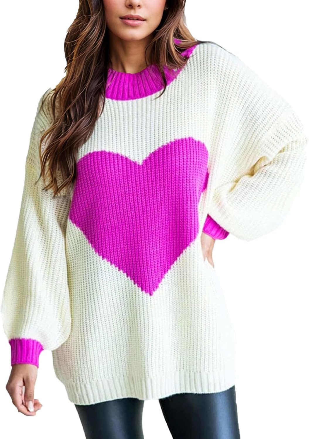 Valentine Sweater for Women Gifts for Her Batwing Sleeve Crewneck Cute Heart Oversized Sweater Womens Casual Pullover Tops
