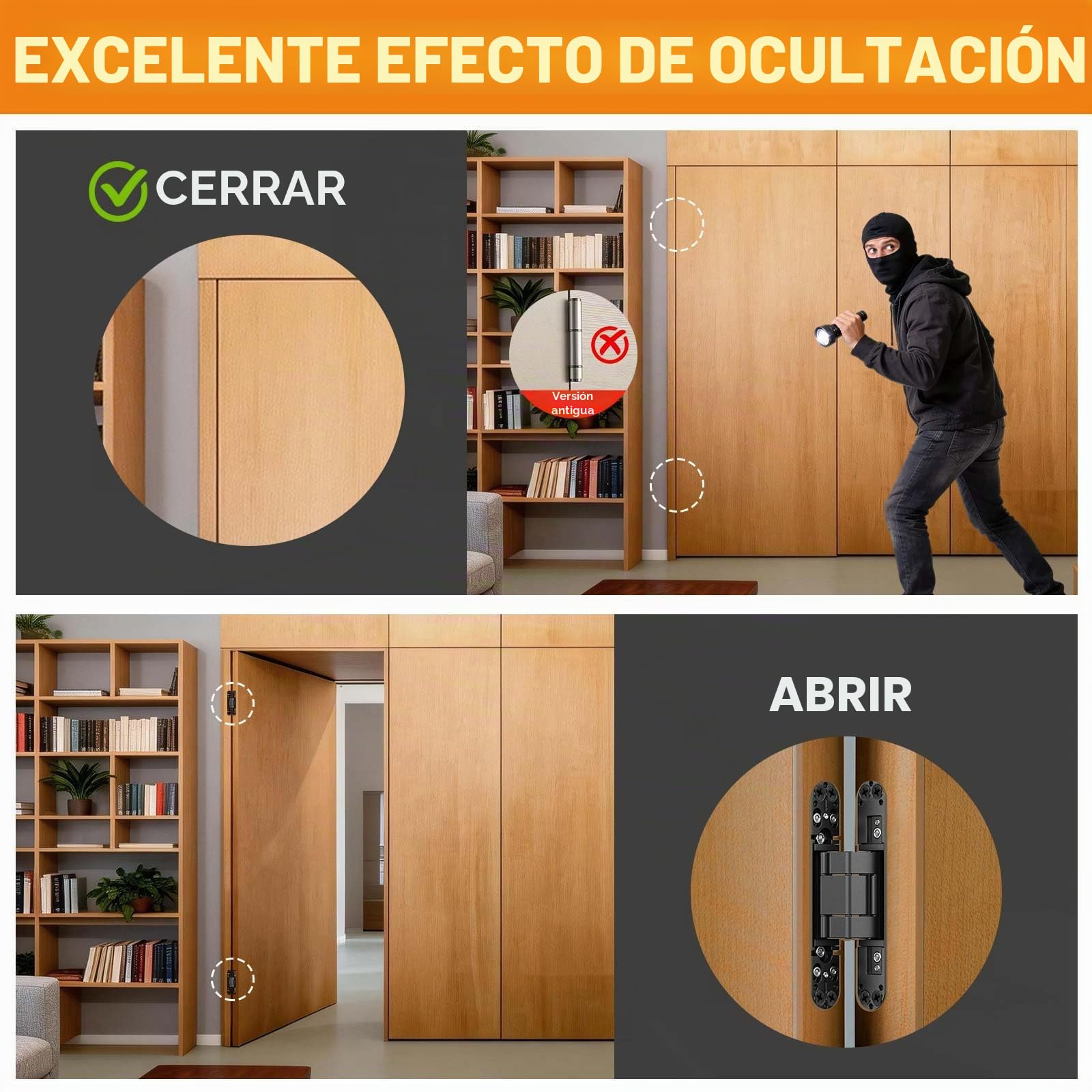 Bisagra de puerta oculta de 15.2 cm, silenciosa, bisagra oscilante de 180 grados, tope ajustable de 3 vías, 6 x 2.5 x 1 (2, negro)