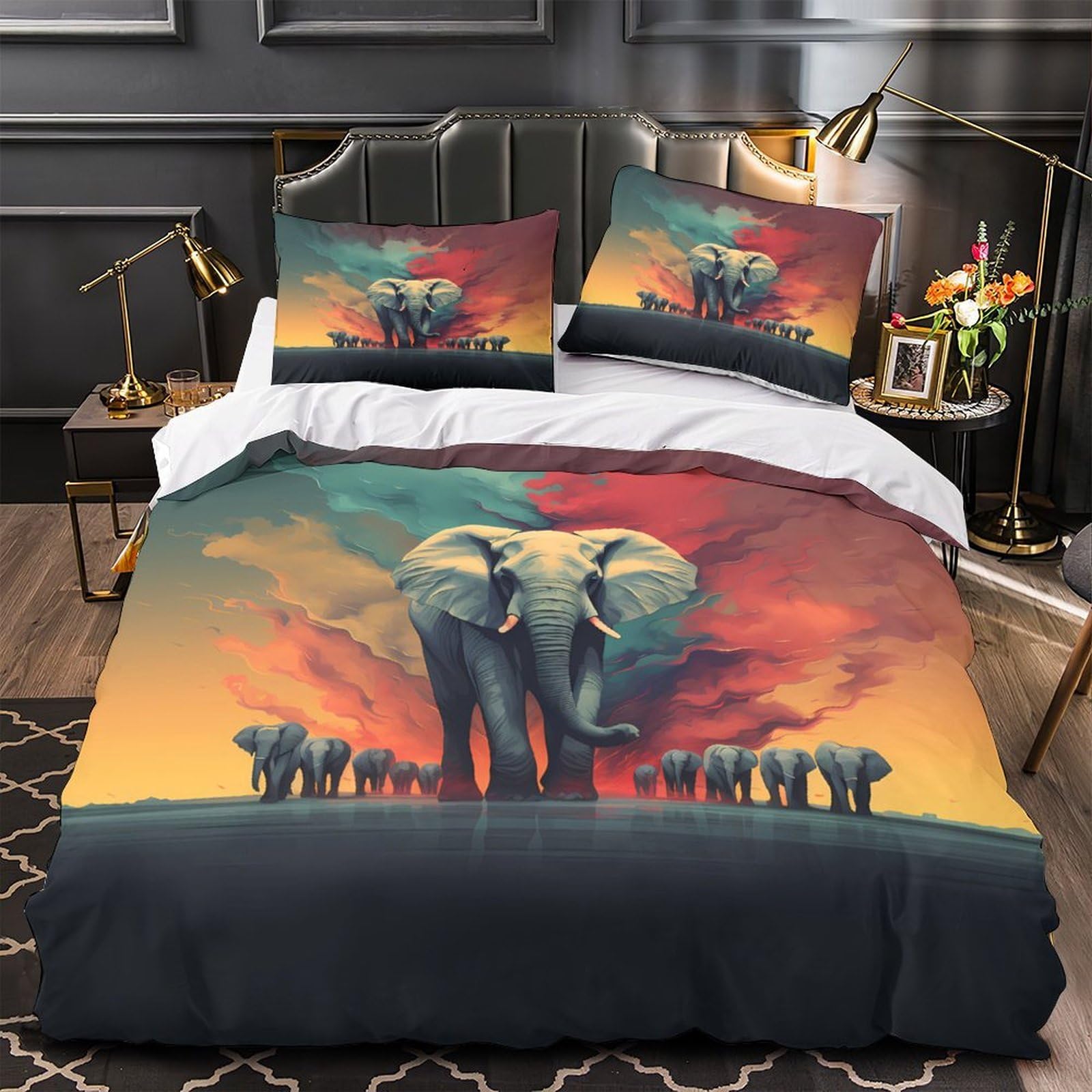 Housse de couette éléphant hypoallergénique ultra douce en microfibre respirante pour fille