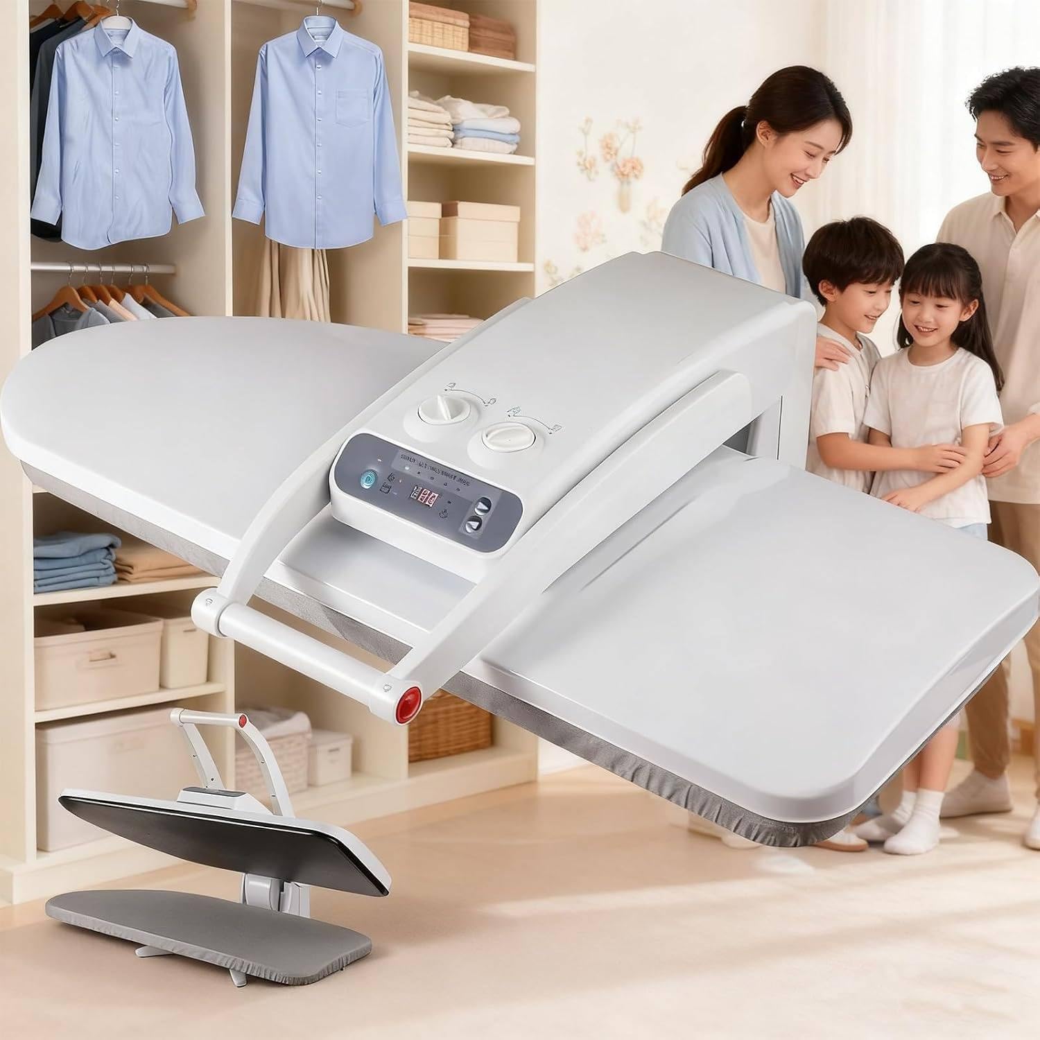 Máquina prensadora de 1400 W con ráfaga de vapor y base antiadherente para lavandería