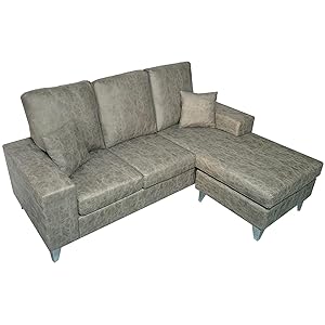 amuéblate online - Sofá Chaise Longue Reversible Modelo Eysa, Diseño Moderno, Práctico y Funcional, con Cojines Decorativos, Color Gris