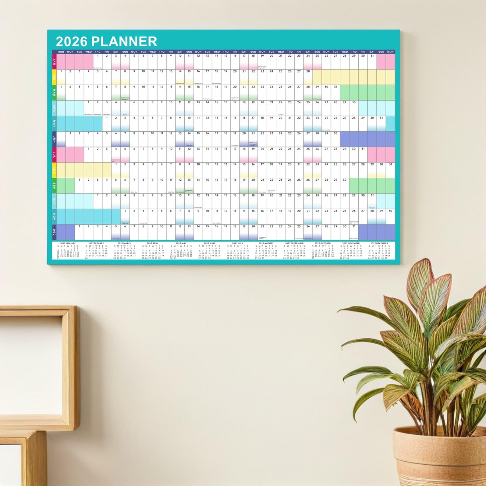 Abaodam Calendario da Parete Annuale Reversibile in Carta e Plastico, Planner Verticale Multipurpose per Uso lungo Termine in Aula e Ufficio