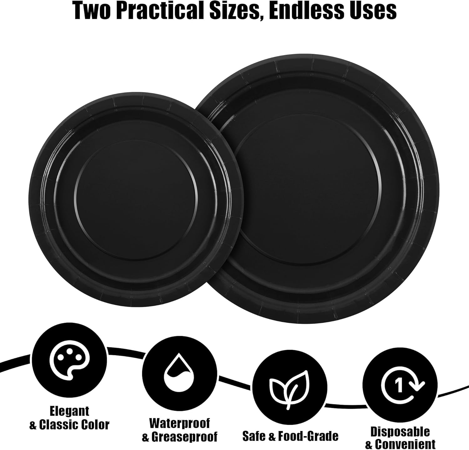 Kochorie 350 Pieces Black Dinnerware Set, 7 & 9 inch Dessert Paper Plates Cups Napkins Plastic Cutlery Disposable Party Supplies for Birthday Baby Shower Wedding, Serve 50 Guests