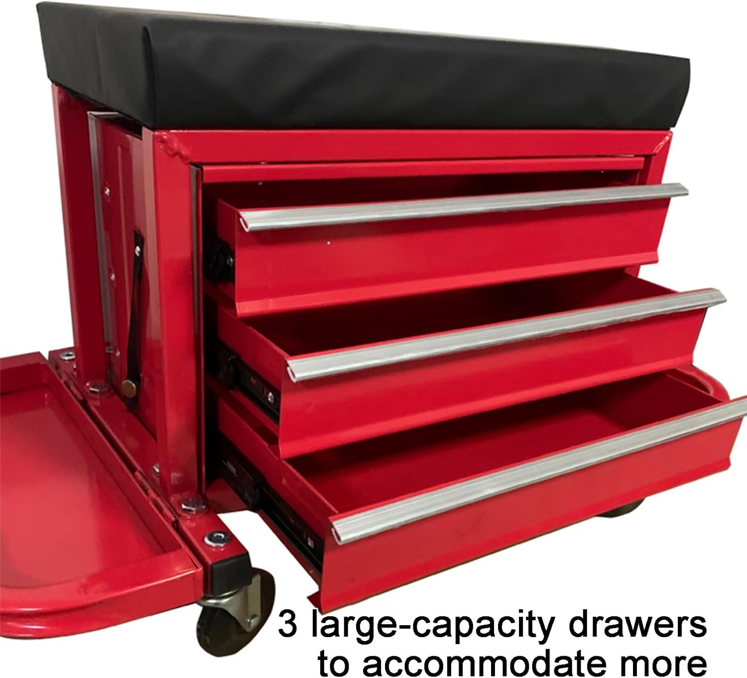 Mechanic Stool, Shop Chair, 3 Drawer Chest Rolling Rolling Shop Stool with Tool Trays, 330lb Load-Bearing, Red, Garage Shop Roller Seats